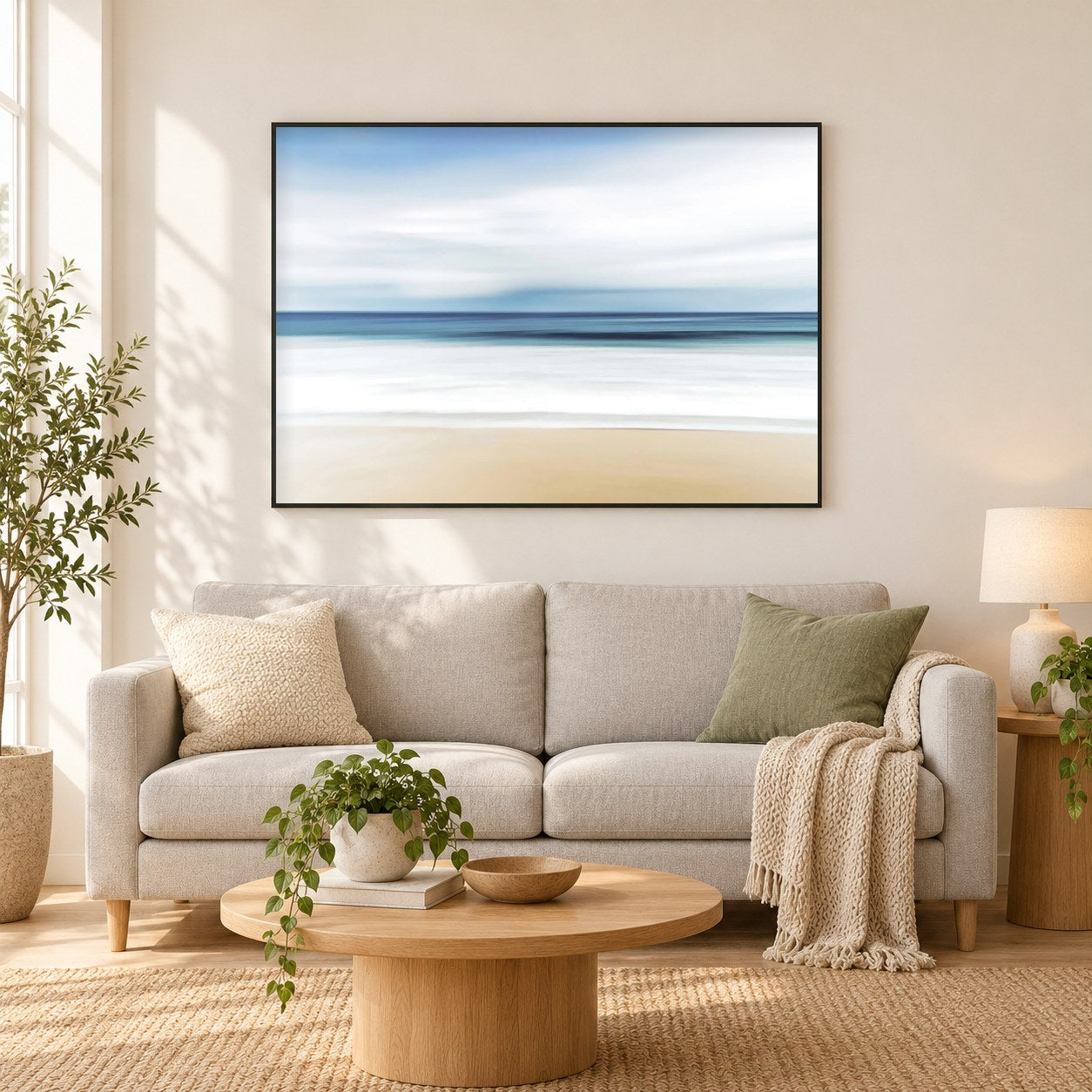 Strand - Kunst des Denise Dundon als gerahmtes Diamond Painting im Wohnzimmer