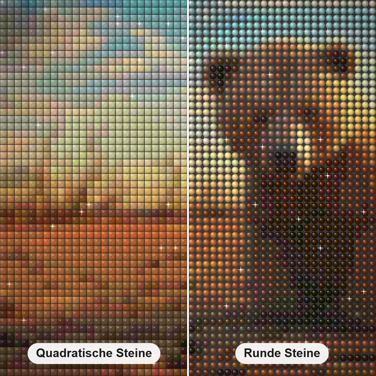 Bär in der Wüste Diamond Painting Nahaufnahme mit quadratischen und runden Steinen