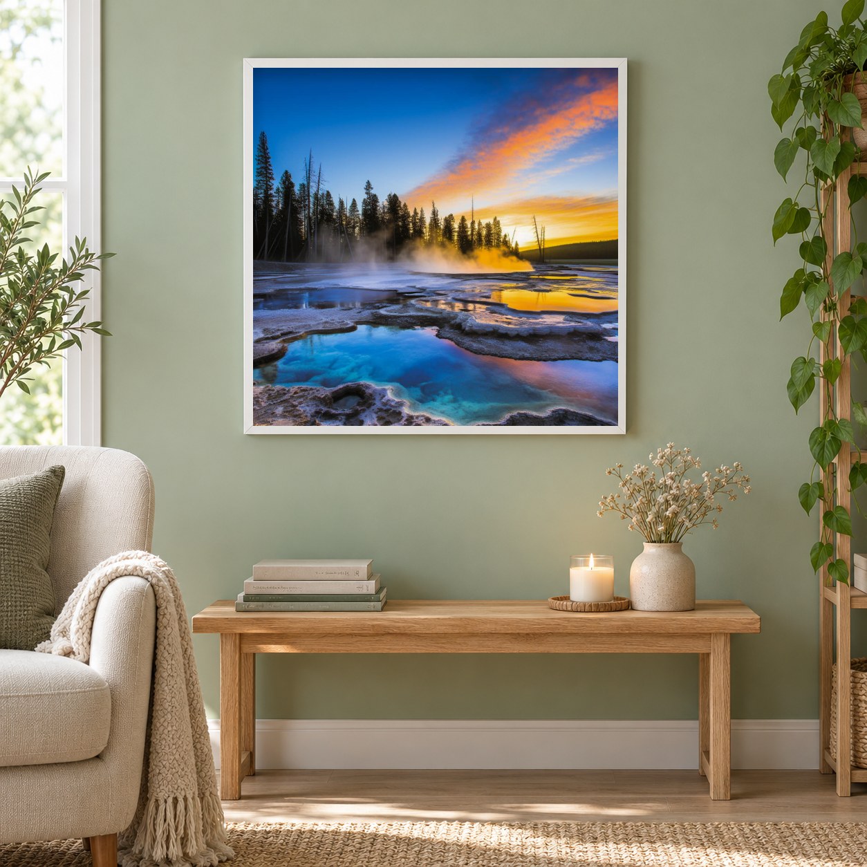 Wunderschöner Ort am Waldrand als gerahmtes Diamond Painting im Wohnzimmer
