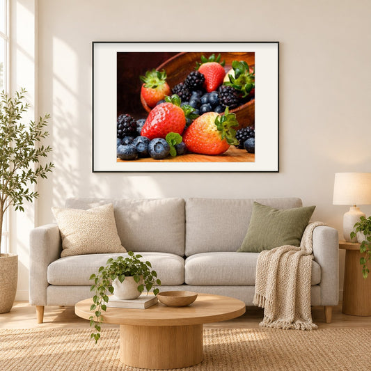 Beeren Diamant als gerahmtes Diamond Painting im Wohnzimmer