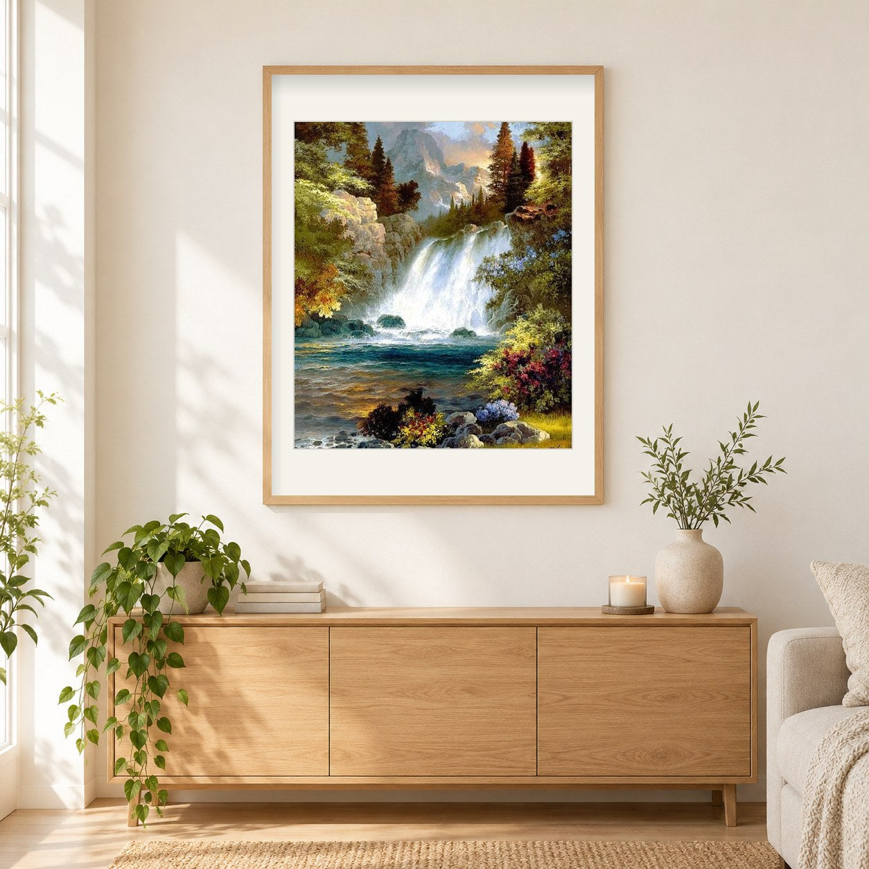Bester Wasserfall. als gerahmtes Diamond Painting im Wohnzimmer