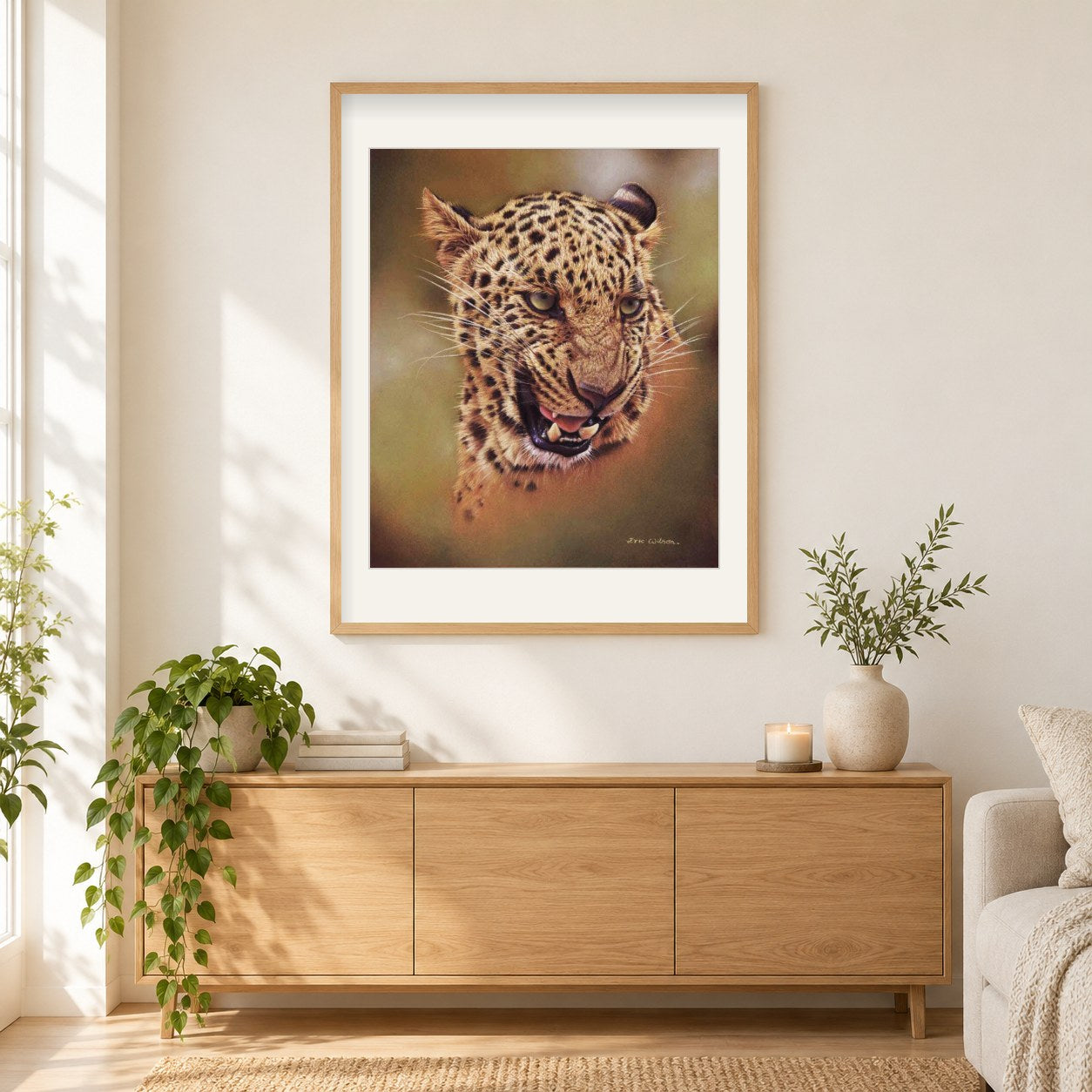 Bhagya -  Kunst des Eric Wilson als gerahmtes Diamond Painting im Wohnzimmer