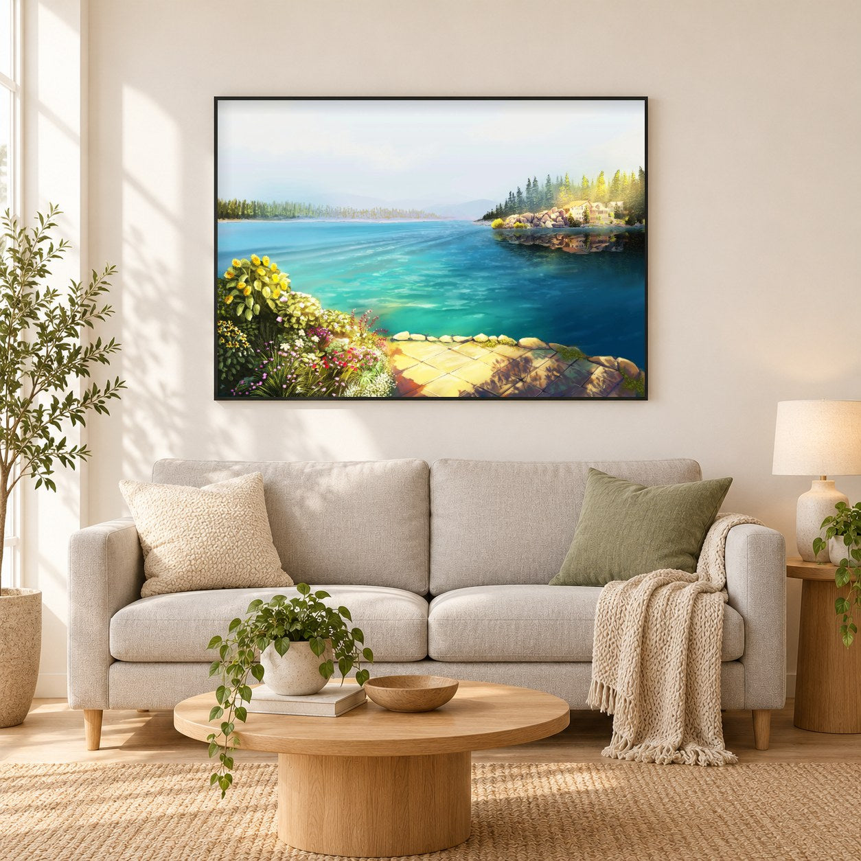 Großer Bärensee - Kunst des Jean Guillet als gerahmtes Diamond Painting im Wohnzimmer