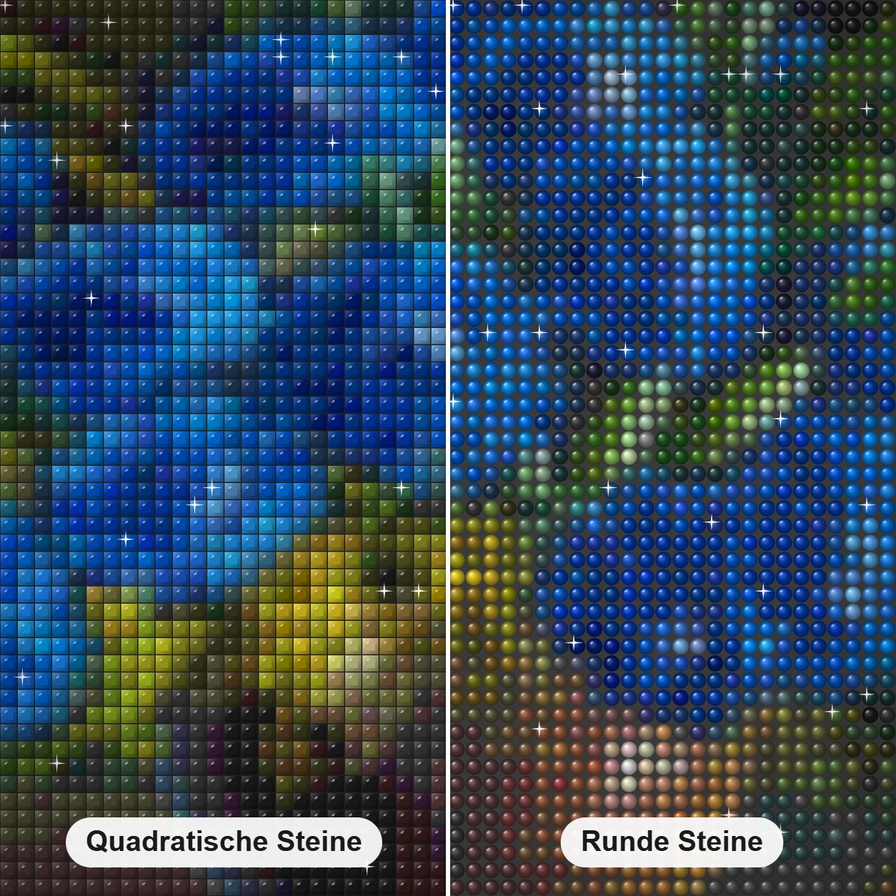 Blaue Blumenvase Stillleben Diamond Painting Nahaufnahme mit quadratischen und runden Steinen