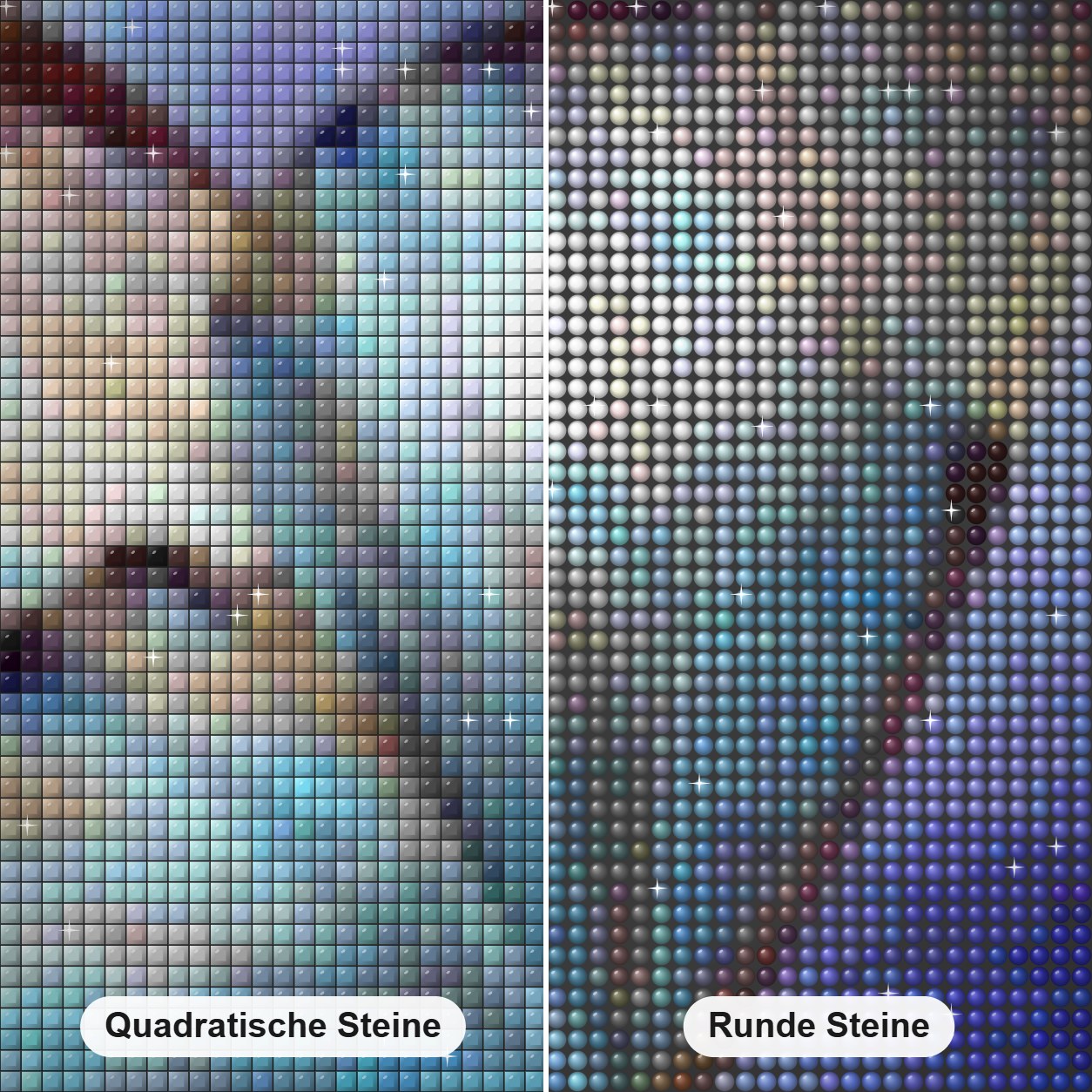 Blaue Orchideen und Schmetterling Diamond Painting Nahaufnahme mit quadratischen und runden Steinen