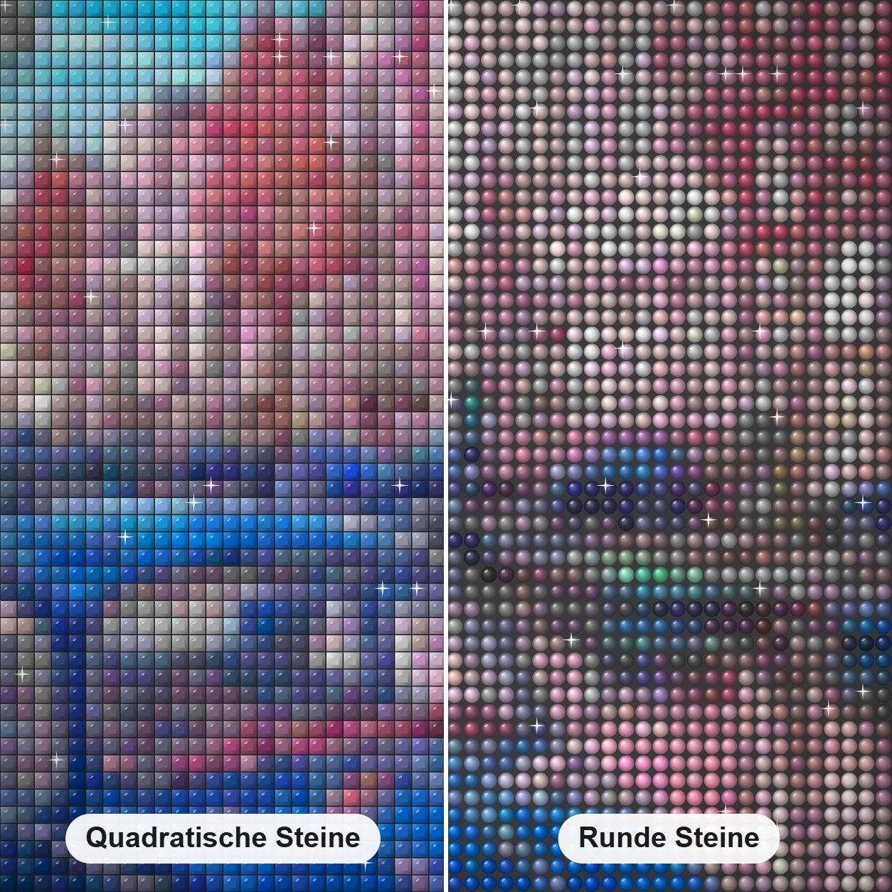 Blaues Auto & Regen der rosa Blumen Diamond Painting Nahaufnahme mit quadratischen und runden Steinen