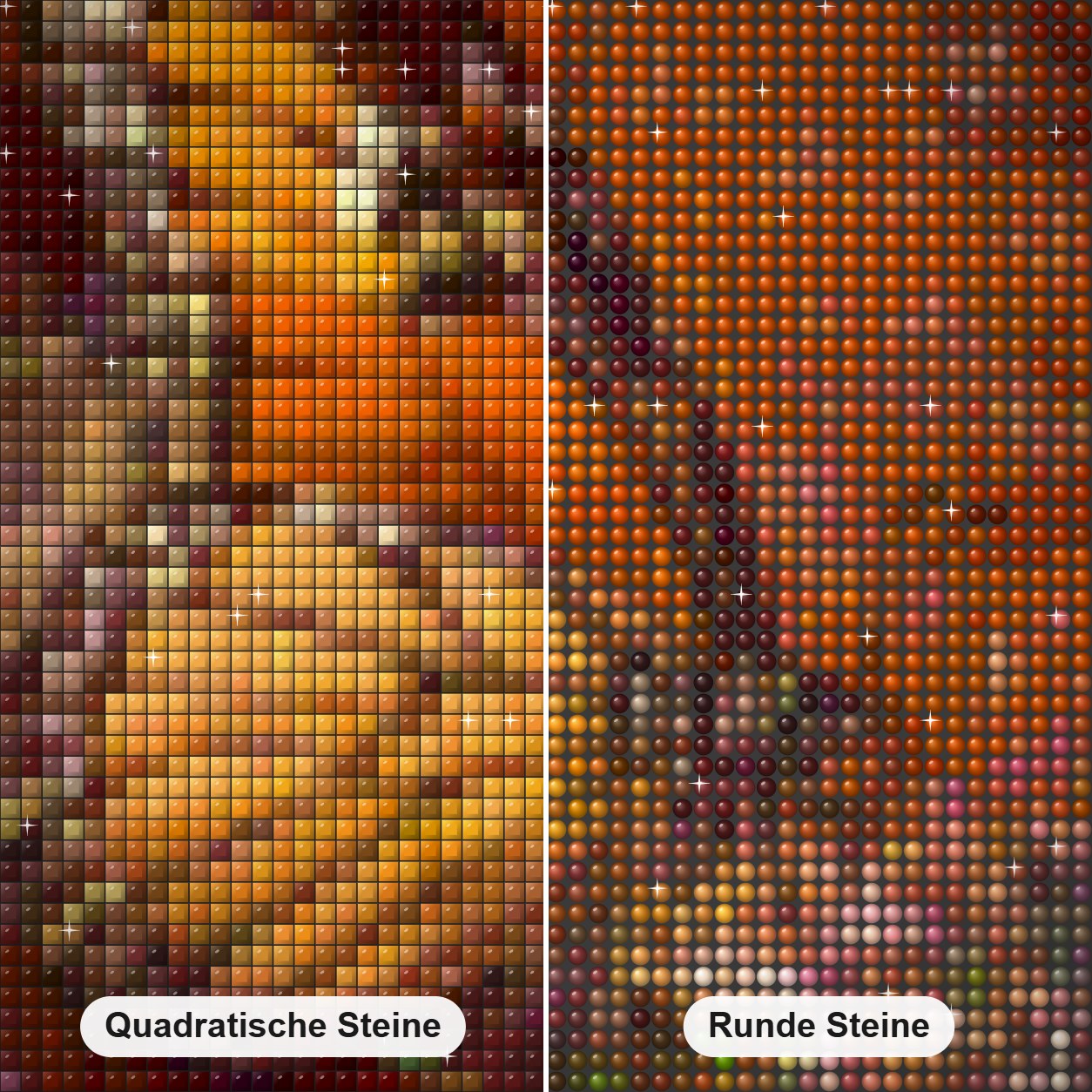 segne den Tag - Kunst des Simon Bull Diamond Painting Nahaufnahme mit quadratischen und runden Steinen
