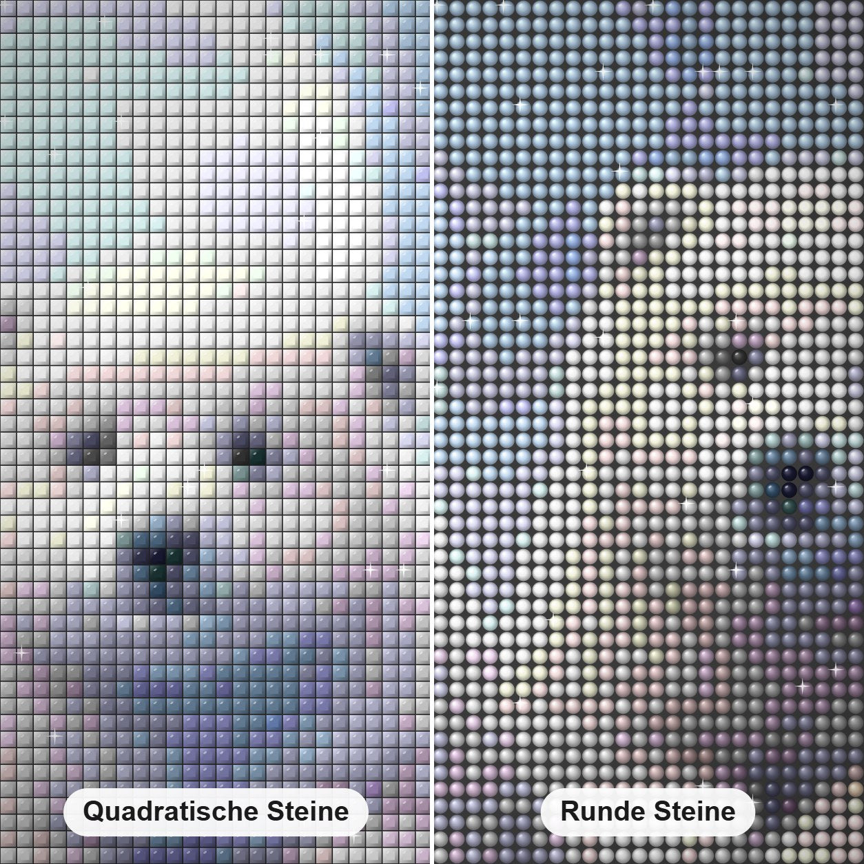 Glückselige Eisbären Diamond Painting Nahaufnahme mit quadratischen und runden Steinen