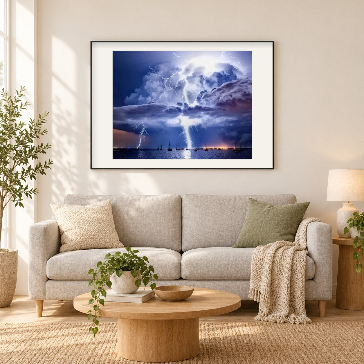Blitzhimmel & Sturm als gerahmtes Diamond Painting im Wohnzimmer