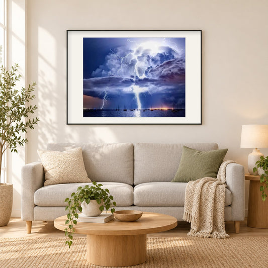 Blitzhimmel & Sturm als gerahmtes Diamond Painting im Wohnzimmer