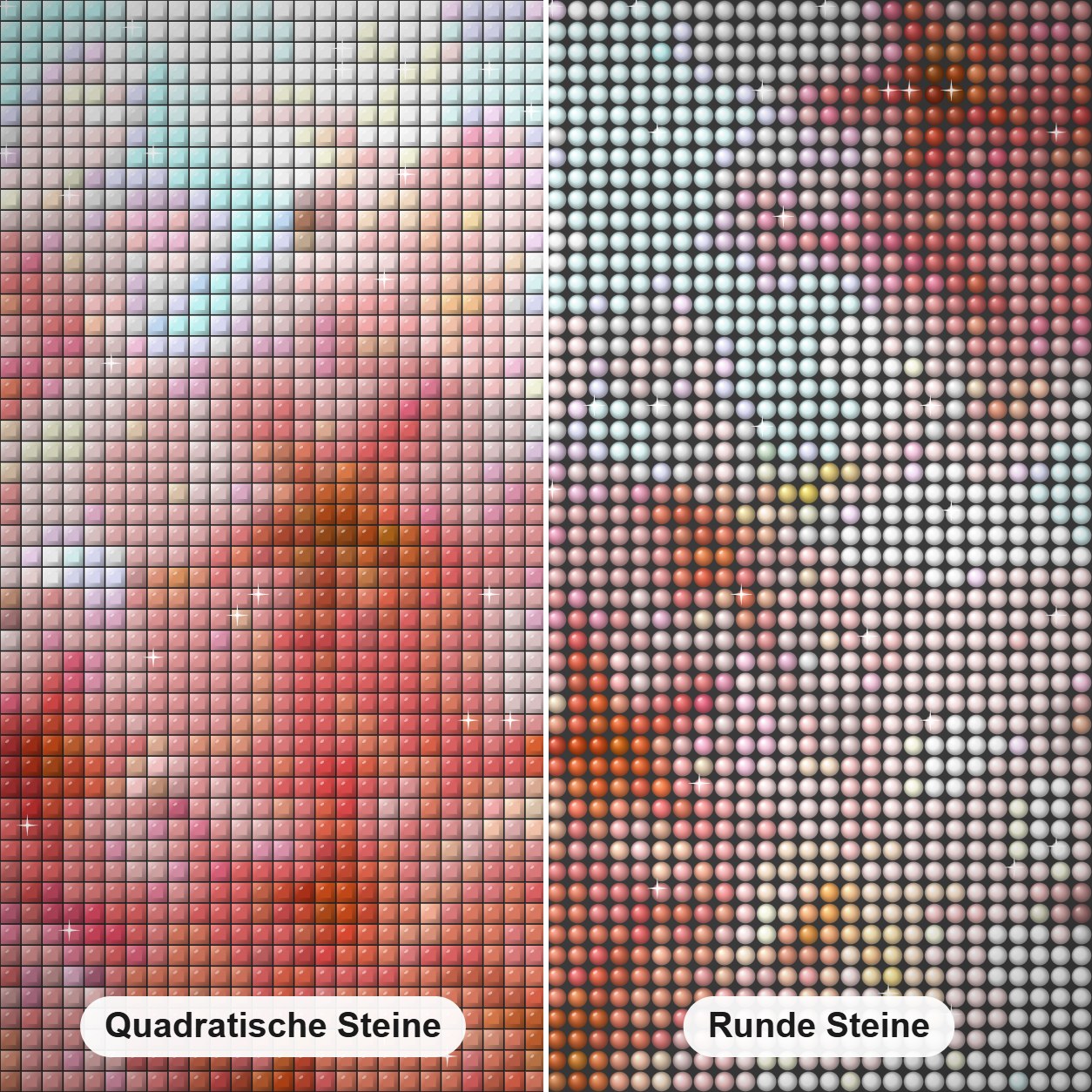 Blühende Pfirsichblüten Diamond Painting Nahaufnahme mit quadratischen und runden Steinen