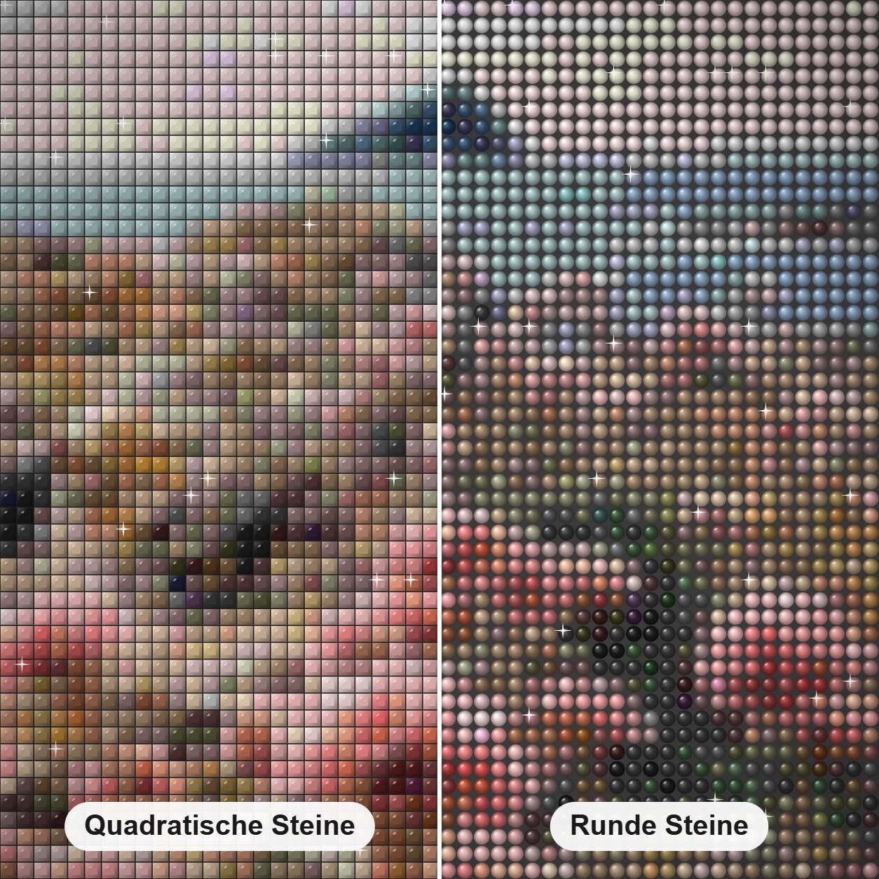 Blumen am Meer Diamond Painting Nahaufnahme mit quadratischen und runden Steinen