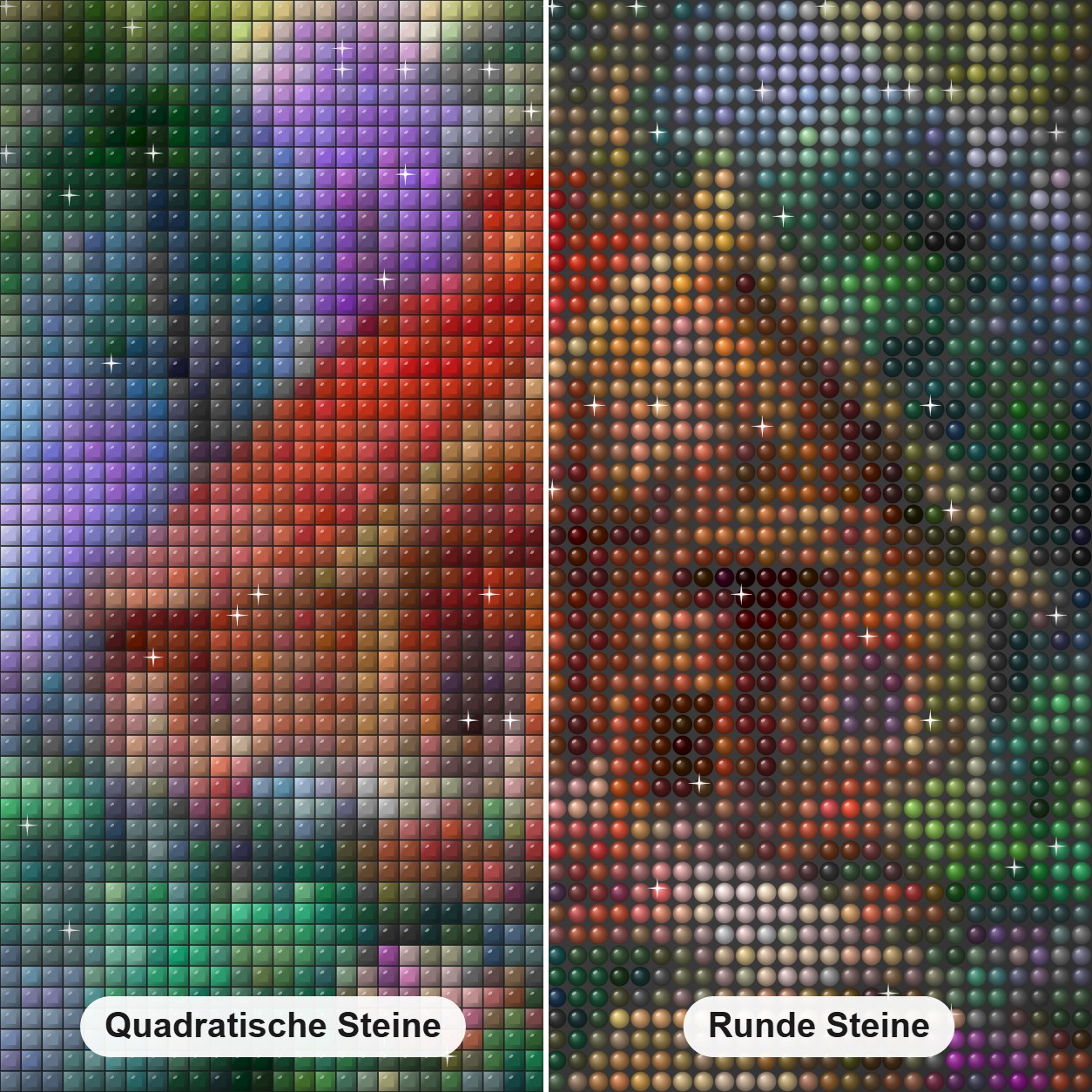 Blumen & Haus Landschaft Diamond Painting Nahaufnahme mit quadratischen und runden Steinen