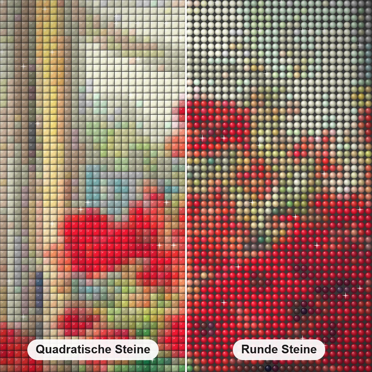 Strauß Mohnblumen - Kunst des Denise Dundon Diamond Painting Nahaufnahme mit quadratischen und runden Steinen