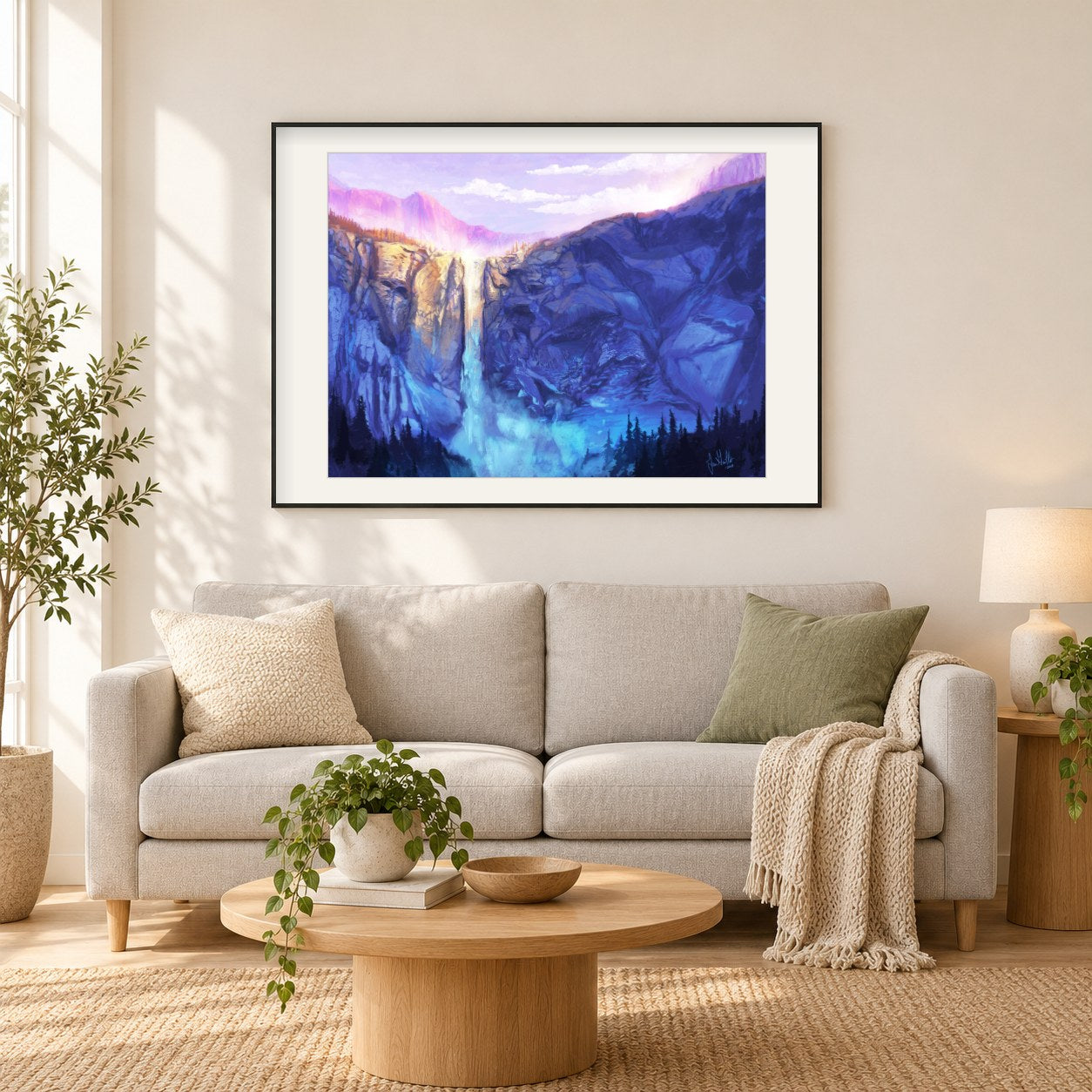 Brautschleier fällt - Kunst des Jean Guillet als gerahmtes Diamond Painting im Wohnzimmer