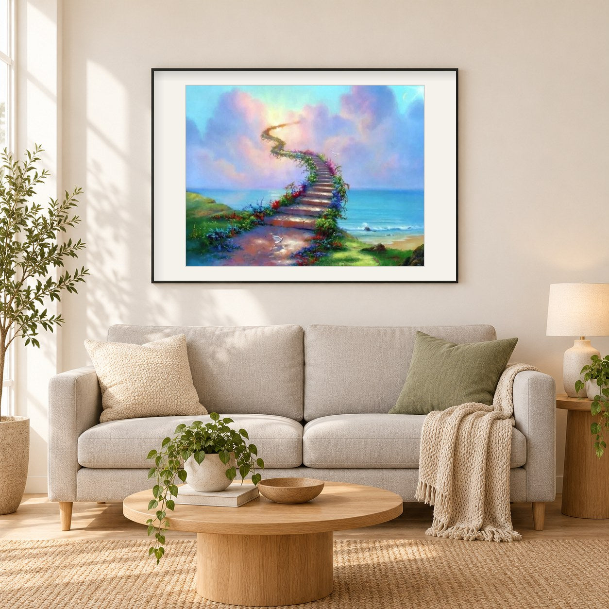 Brücke zwischen Himmel und Erde als gerahmtes Diamond Painting im Wohnzimmer
