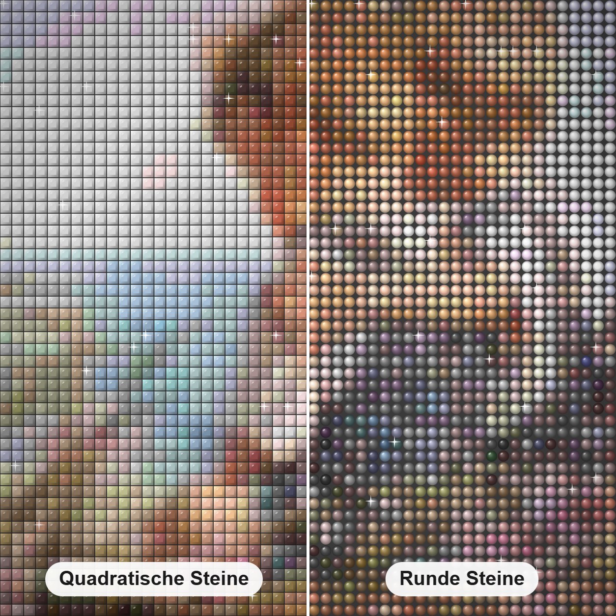 Brüder lieben Diamond Painting Nahaufnahme mit quadratischen und runden Steinen