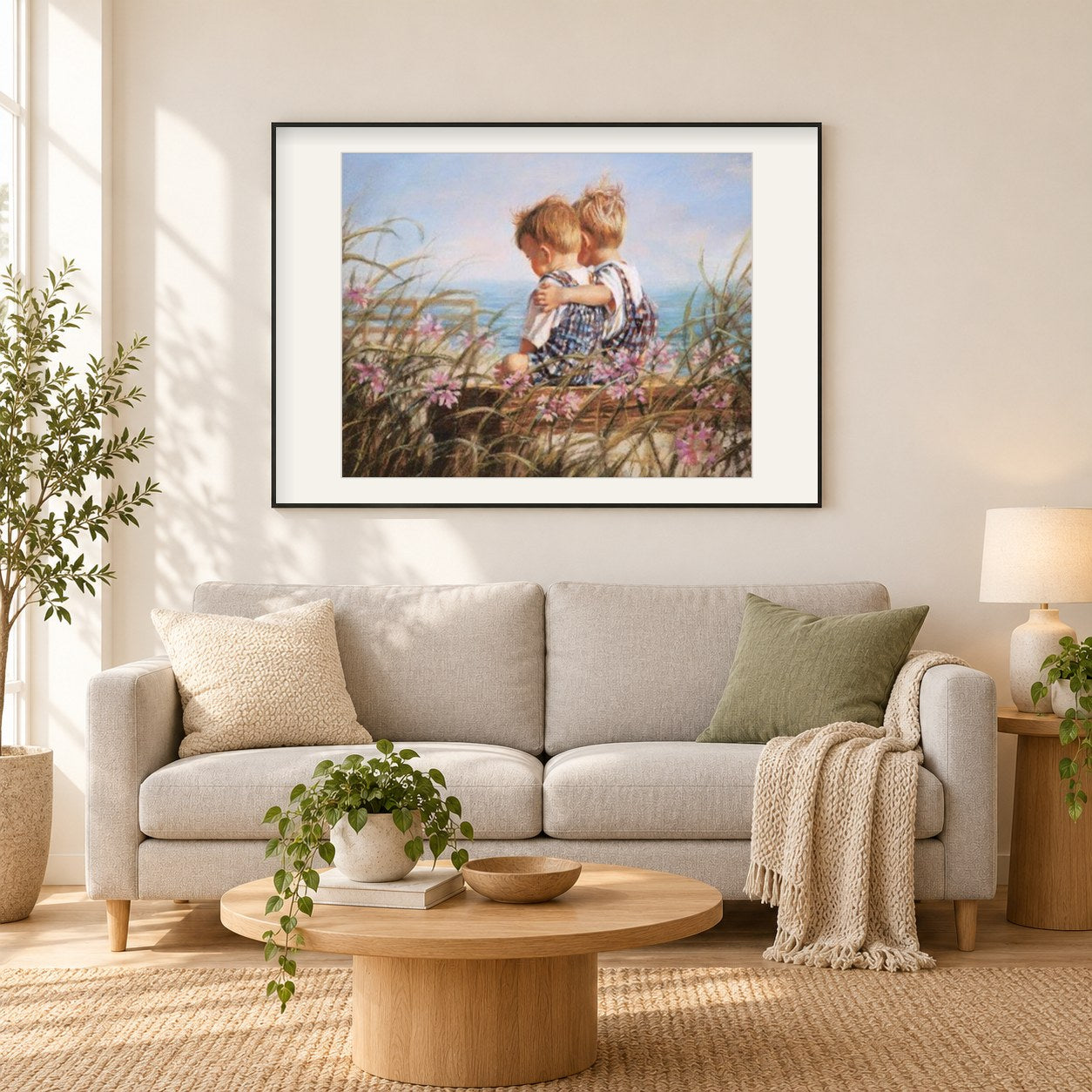 Brüder lieben als gerahmtes Diamond Painting im Wohnzimmer