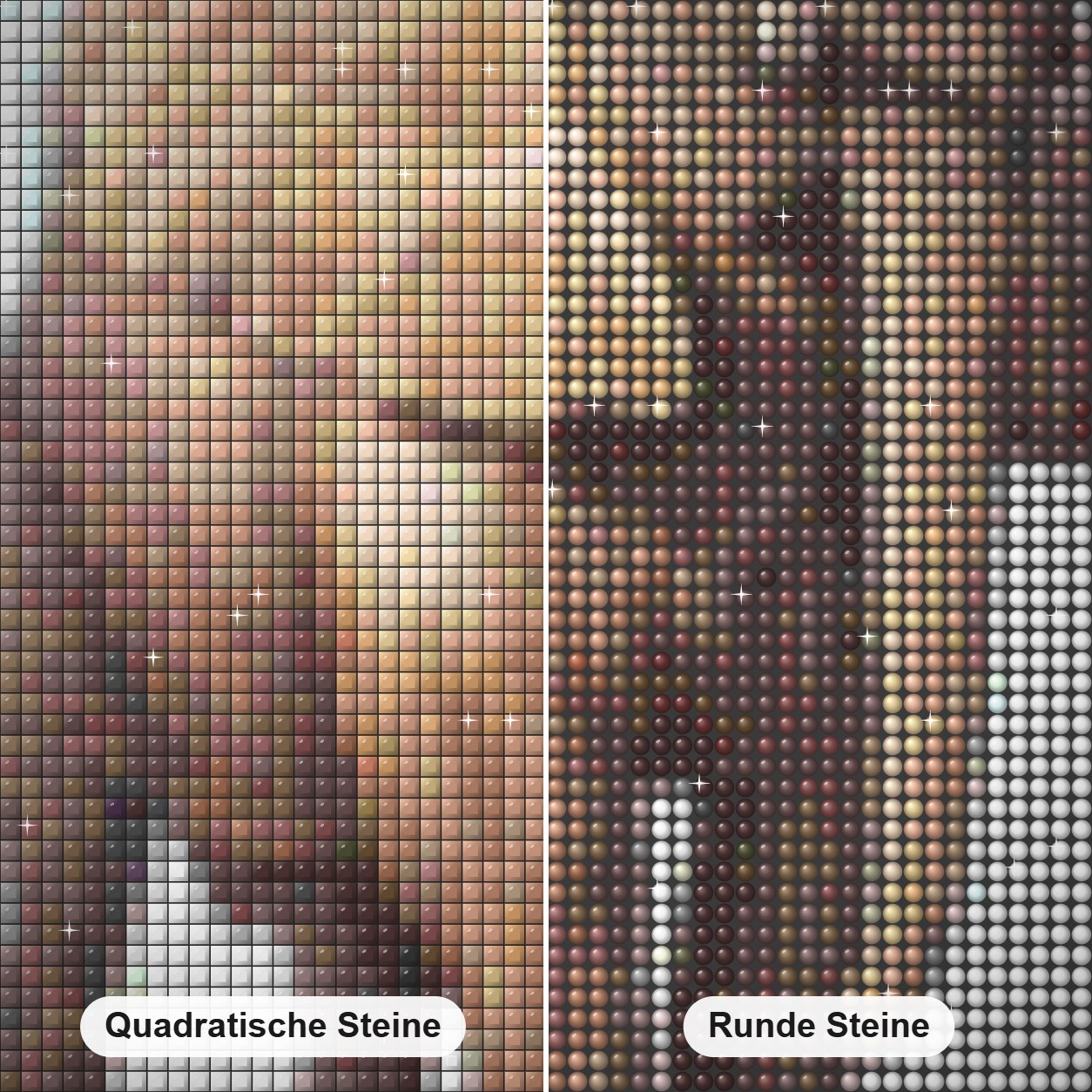 Elefantenbulle Simbabwe -  Kunst des Eric Wilson Diamond Painting Nahaufnahme mit quadratischen und runden Steinen