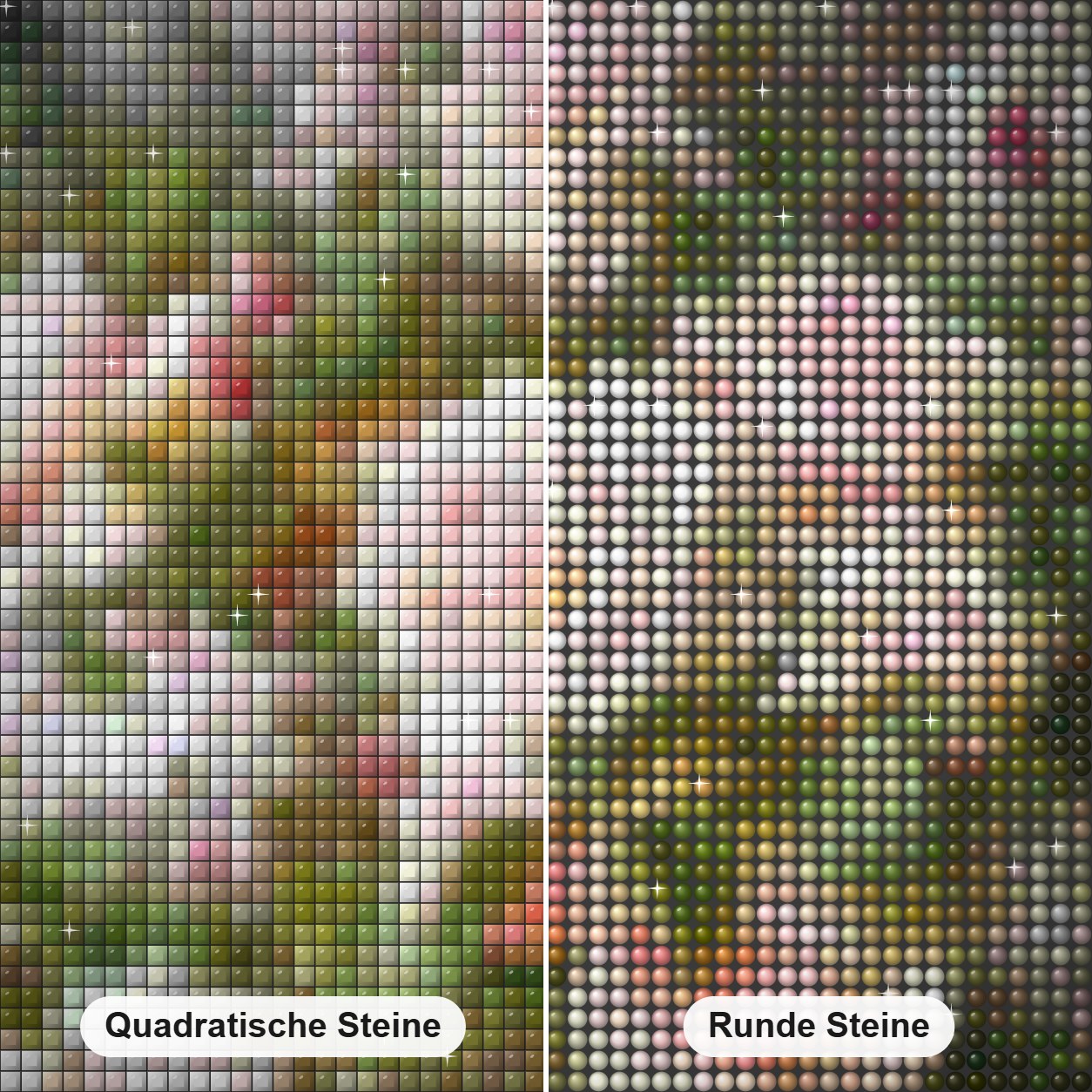 Bündel Rosen-Mal-Kit Diamond Painting Nahaufnahme mit quadratischen und runden Steinen