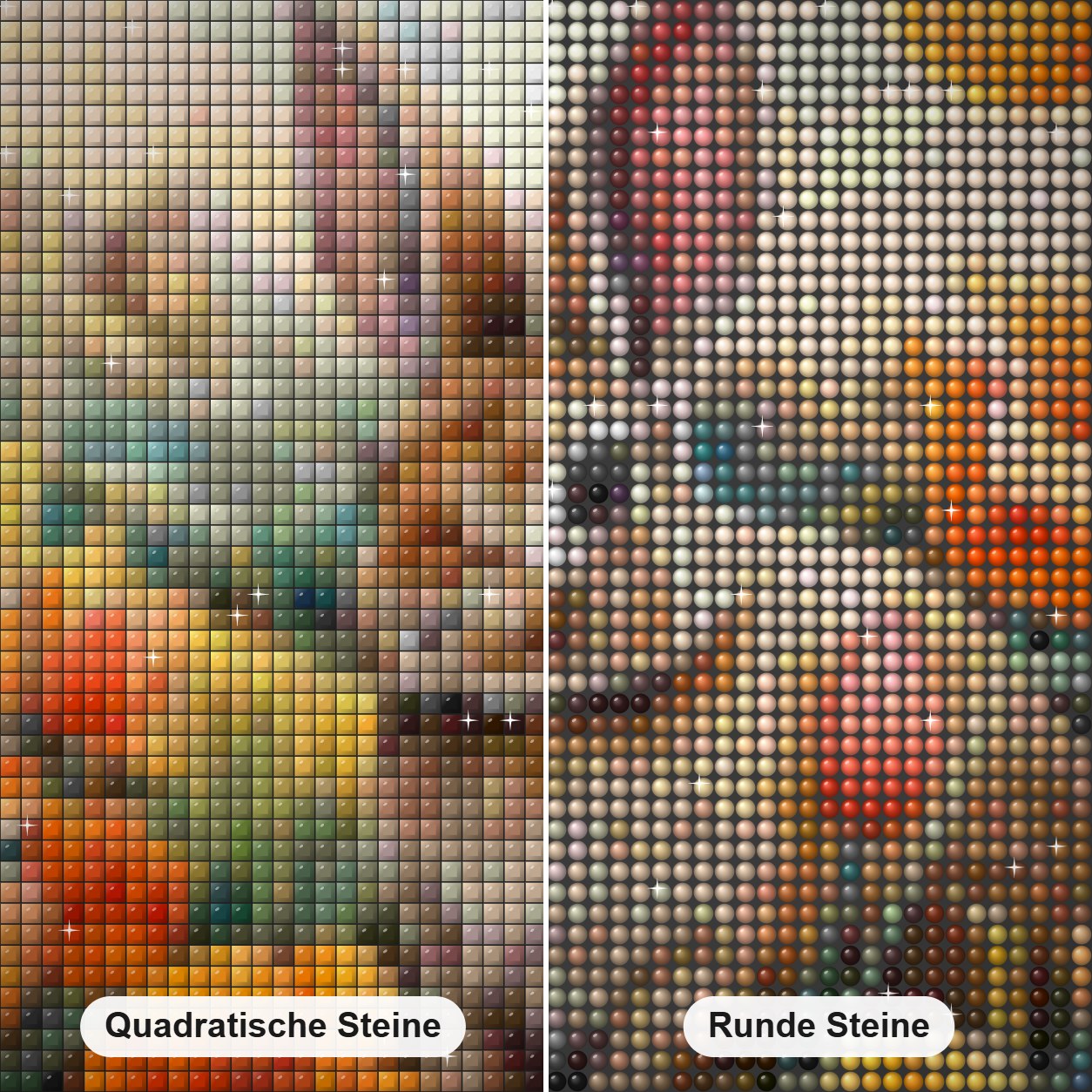 Hase in Blumen Diamond Painting Nahaufnahme mit quadratischen und runden Steinen