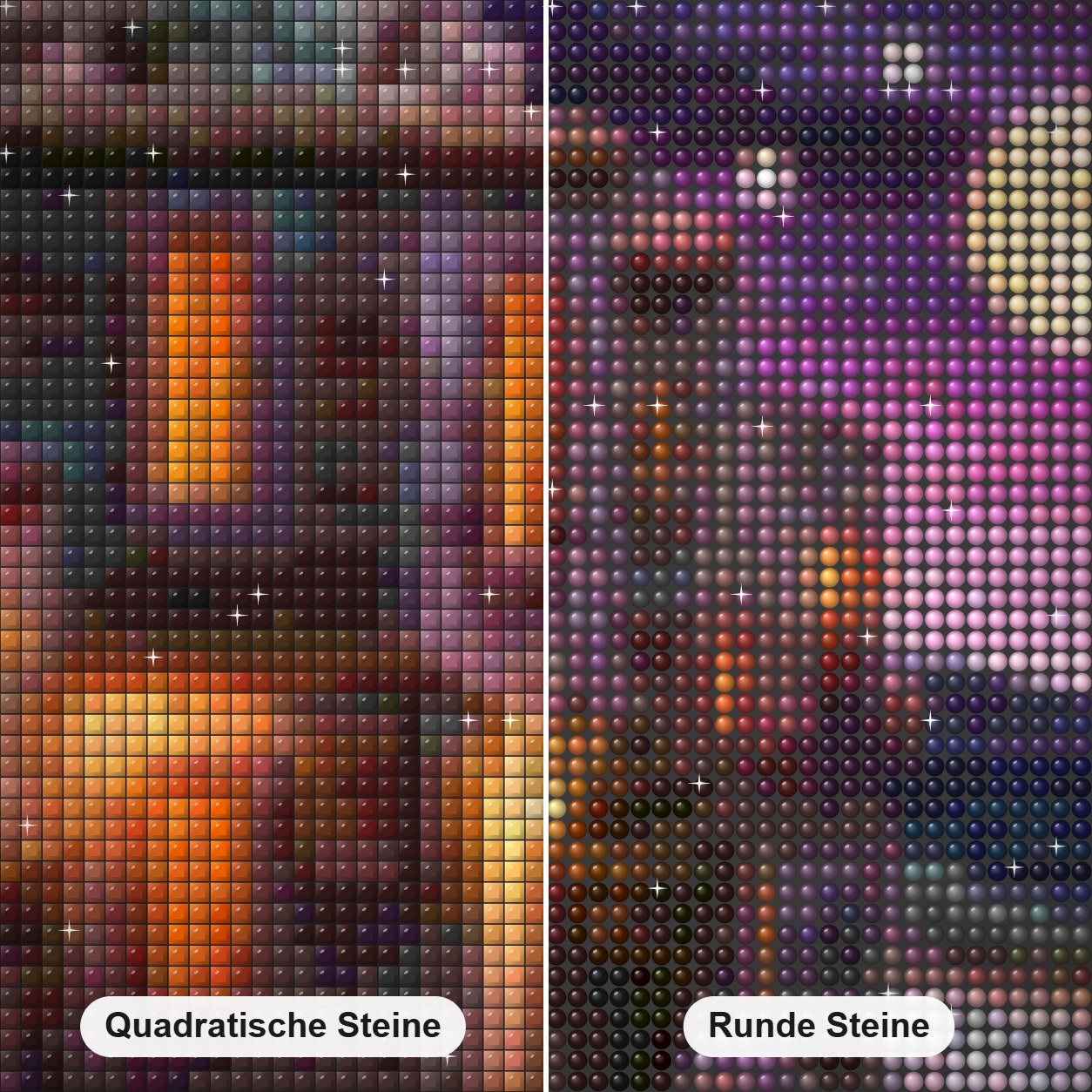 Entzückender Nachthimmel Diamond Painting Nahaufnahme mit quadratischen und runden Steinen