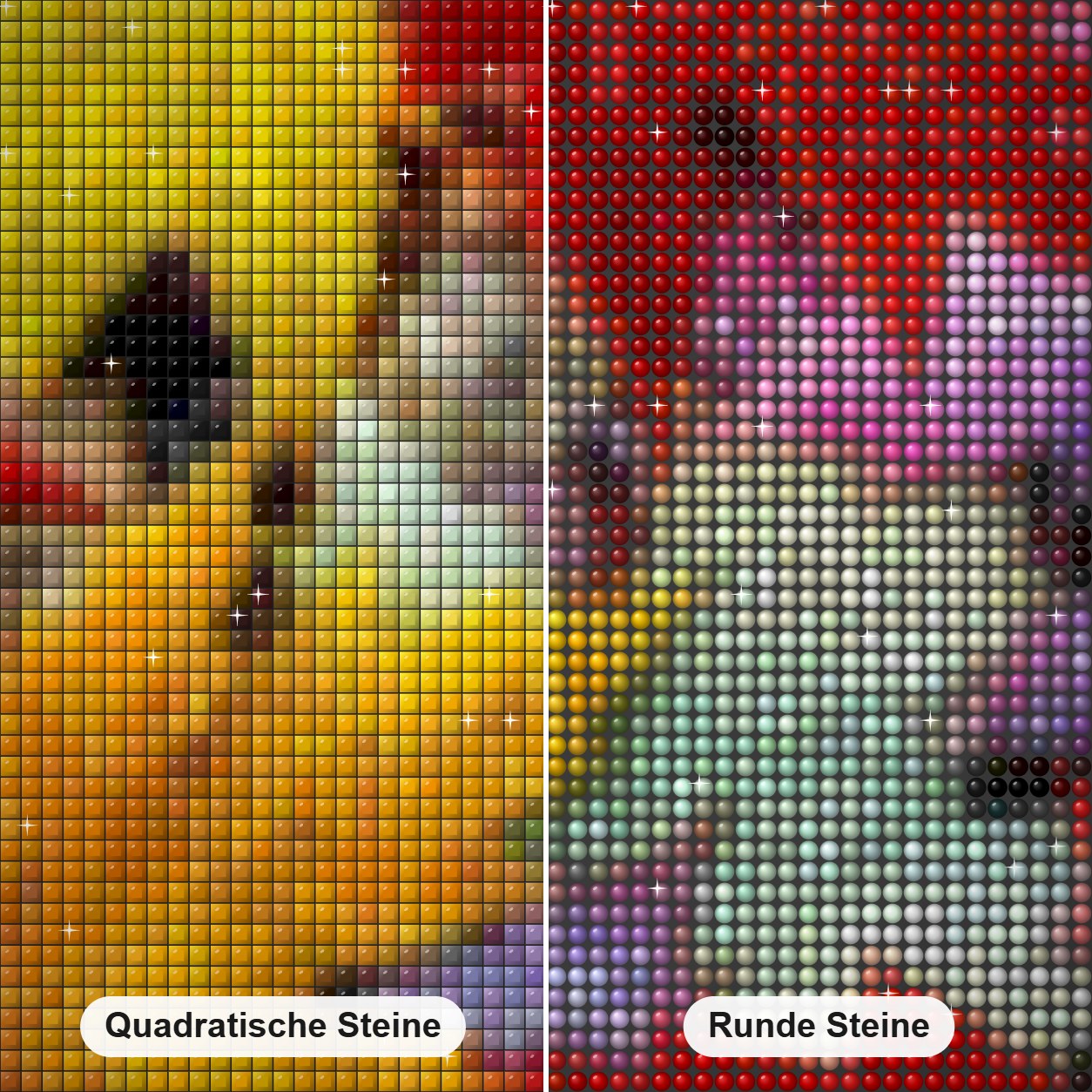 Bunte Blätter Diamond Painting Nahaufnahme mit quadratischen und runden Steinen