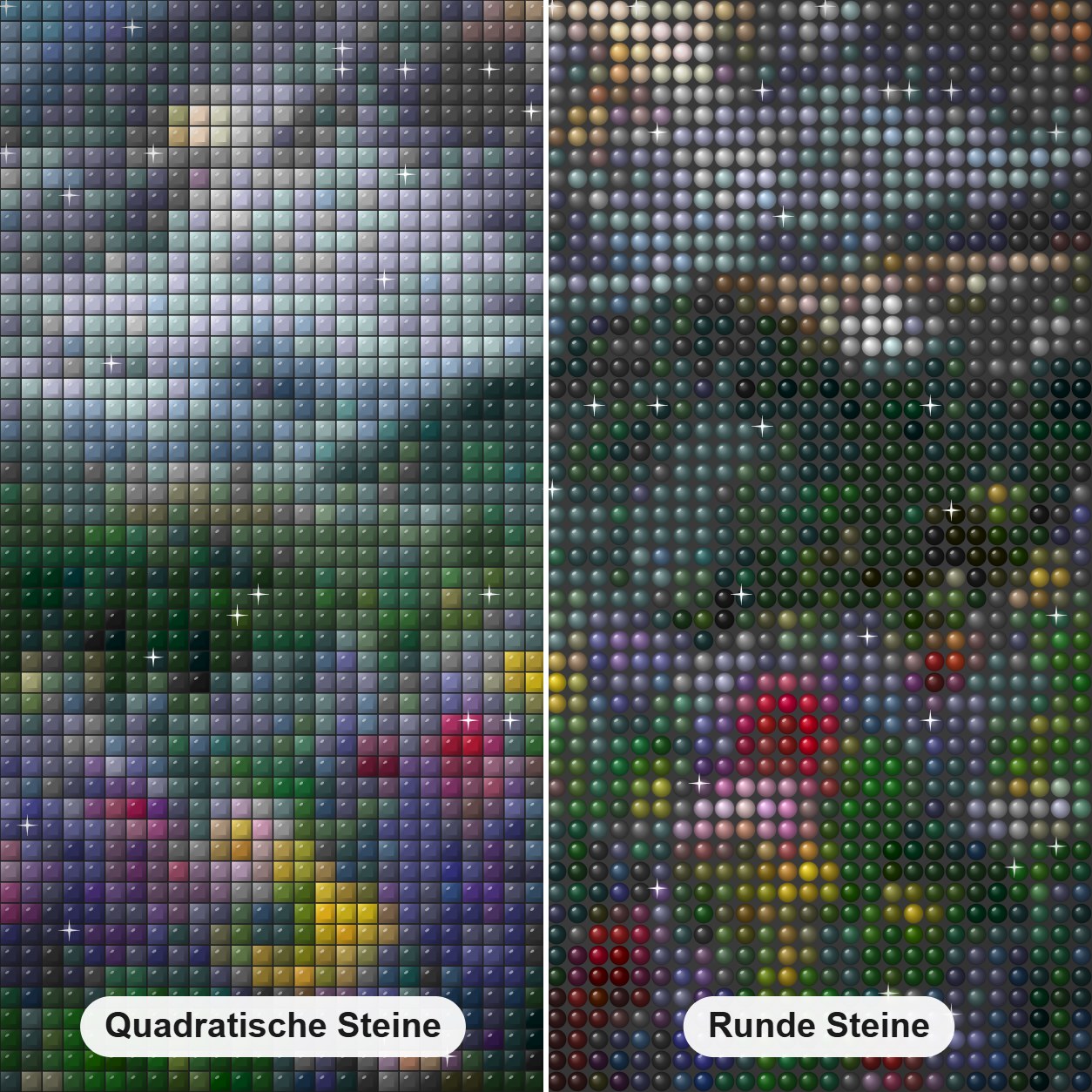 Bunte Blumen & Blick auf die Berge Diamond Painting Nahaufnahme mit quadratischen und runden Steinen