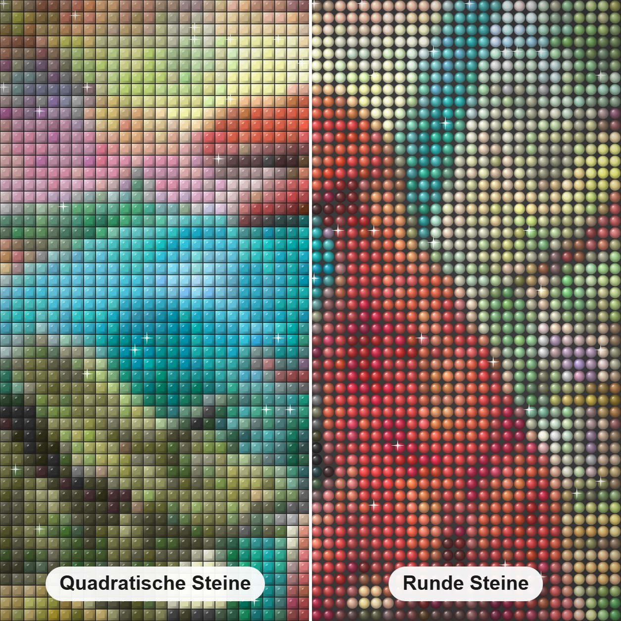 Bunte Dinosaurier Diamond Painting Nahaufnahme mit quadratischen und runden Steinen