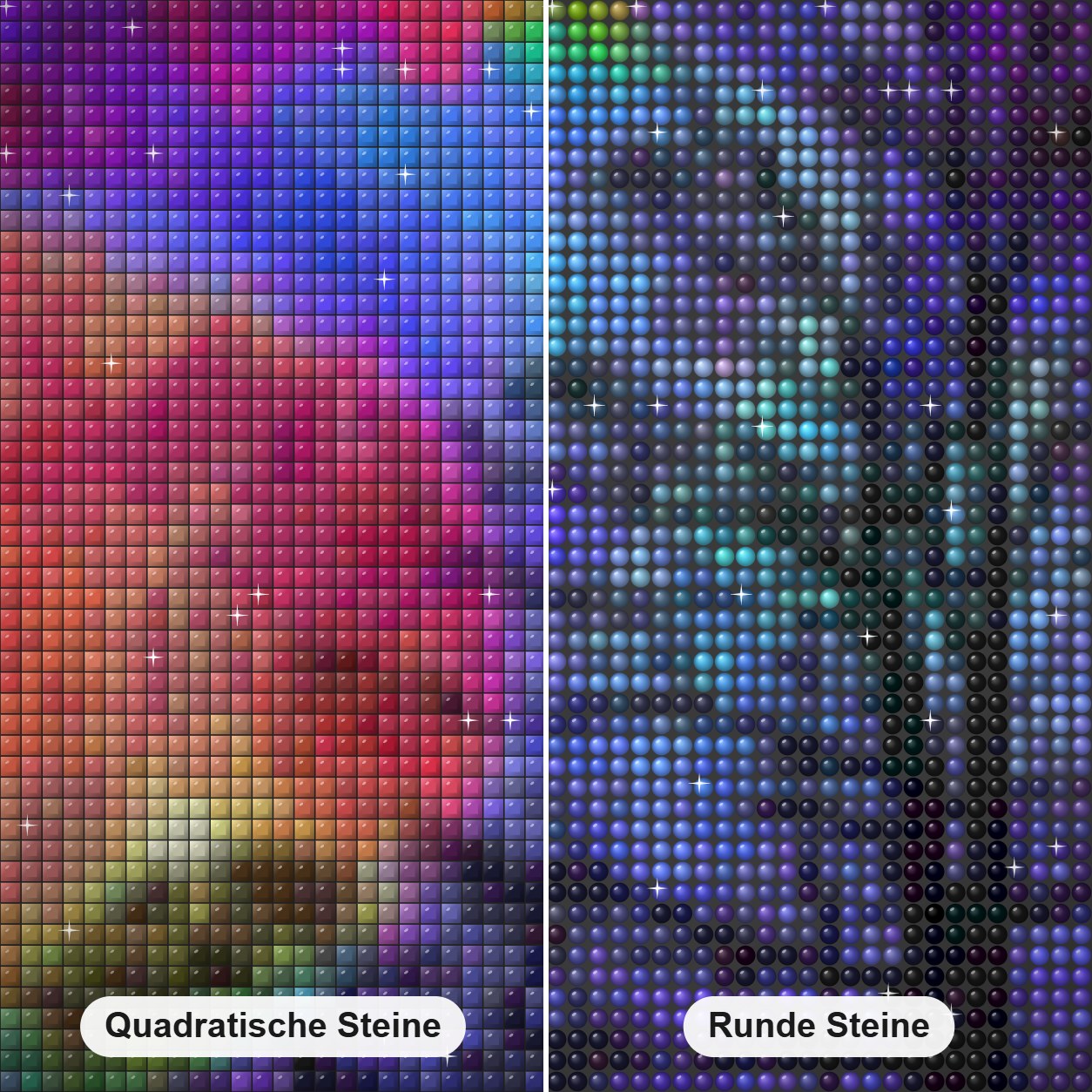 Bunte Galaxie & Barran Bäume Diamond Painting Nahaufnahme mit quadratischen und runden Steinen