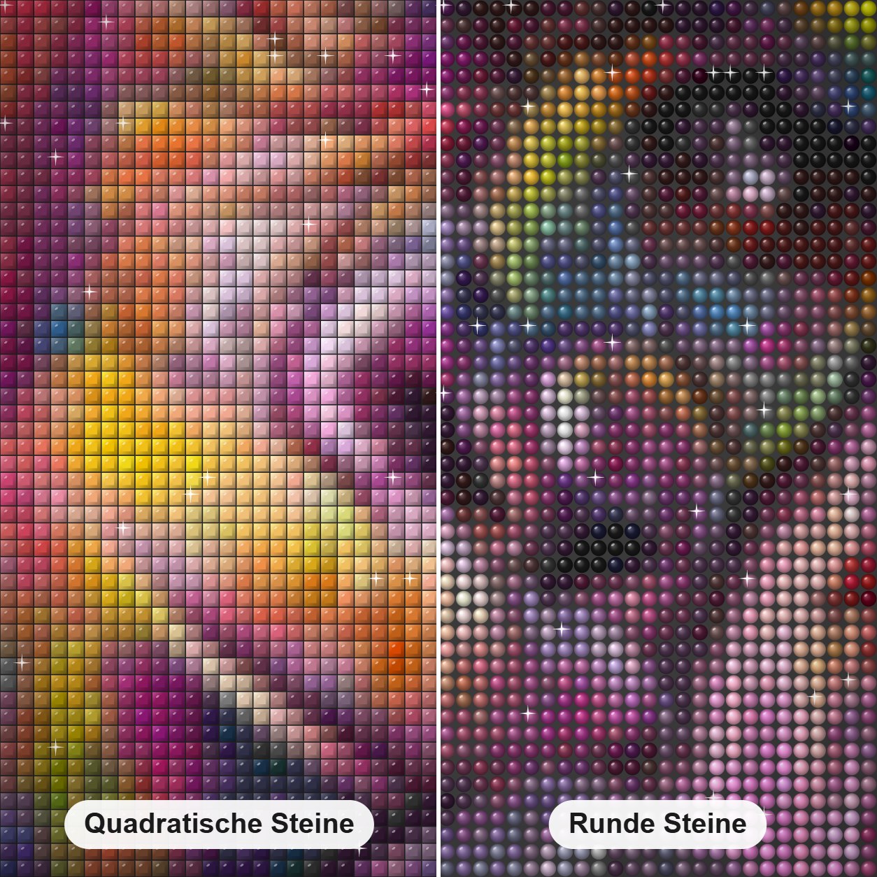 Bunte Gorilla Kunst Diamond Painting Nahaufnahme mit quadratischen und runden Steinen
