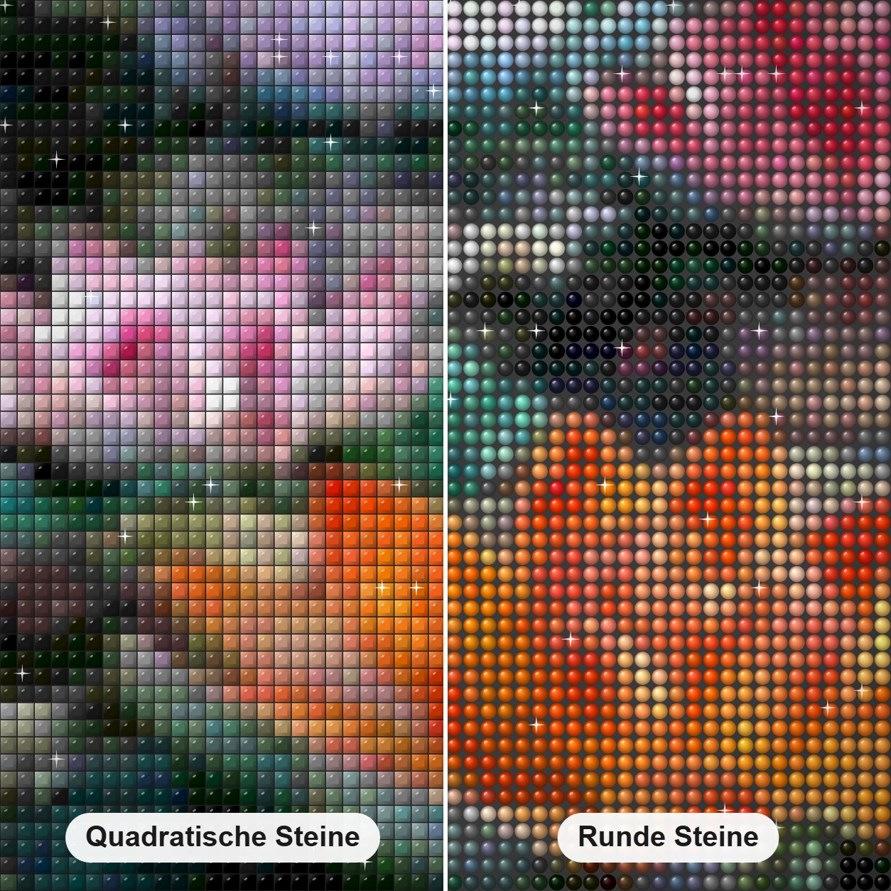 Bunte Lotusblumen im Wasser Diamond Painting Nahaufnahme mit quadratischen und runden Steinen
