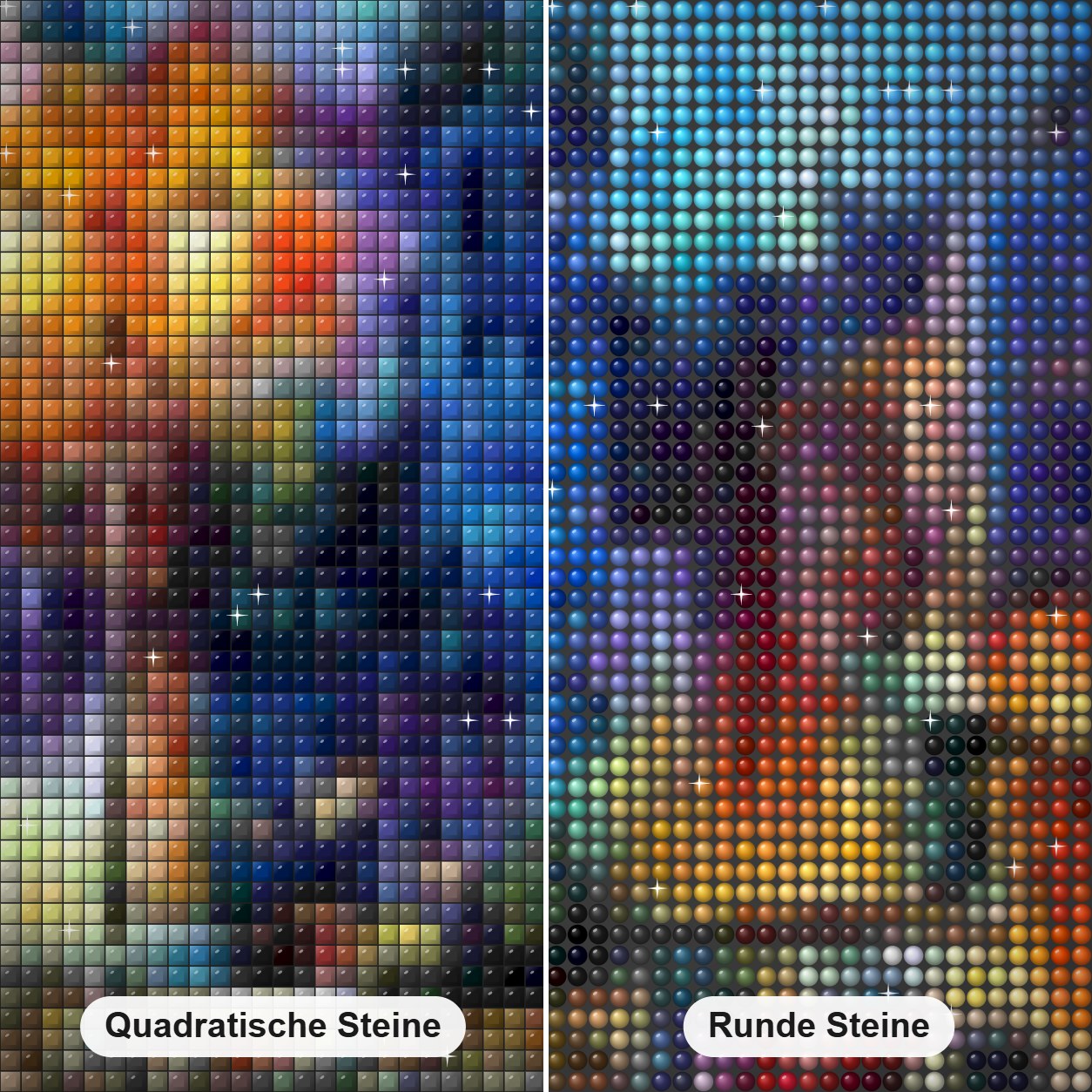 Bunte Straße bei Nacht Diamond Painting Nahaufnahme mit quadratischen und runden Steinen