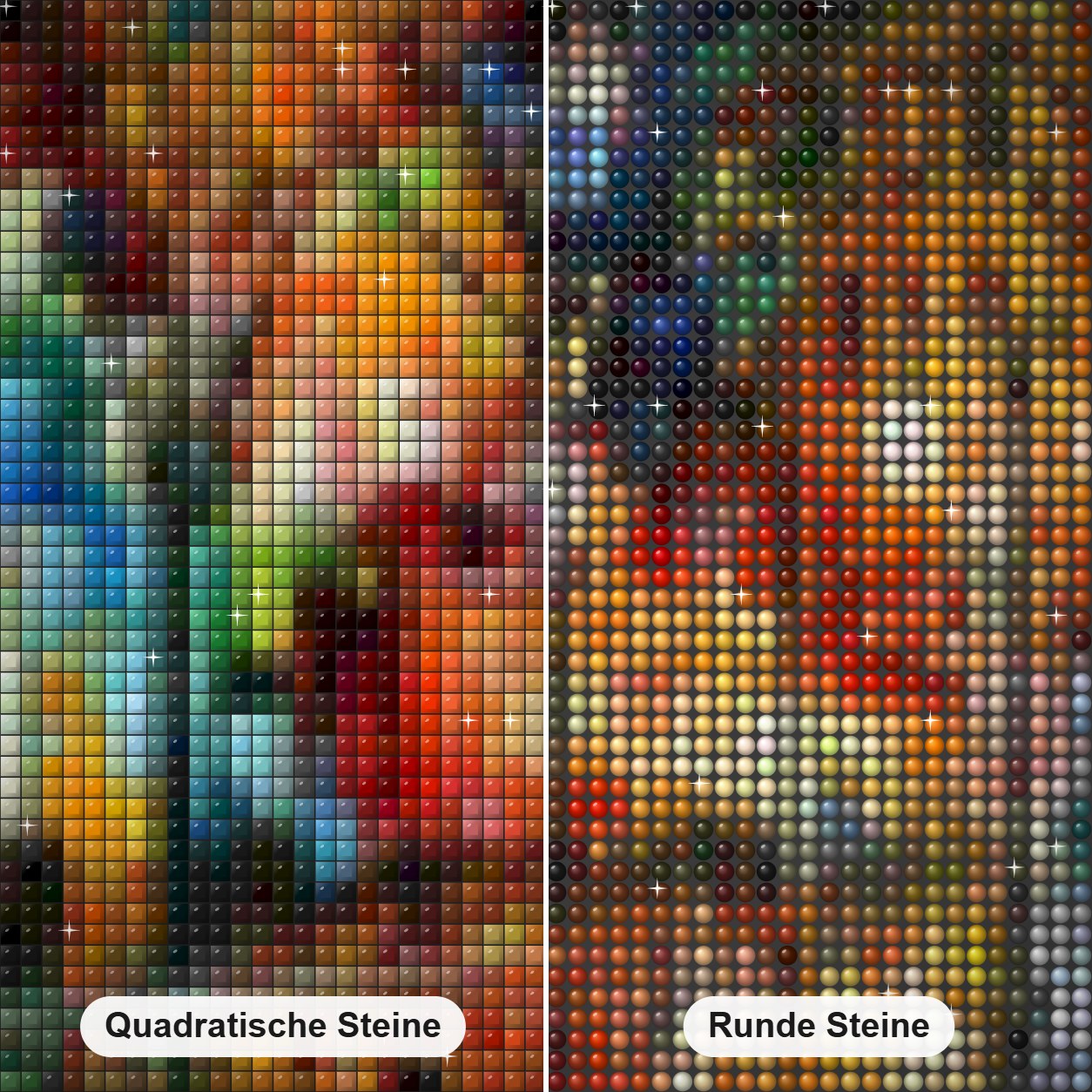 Bunte Straße nansicht Diamond Painting Nahaufnahme mit quadratischen und runden Steinen