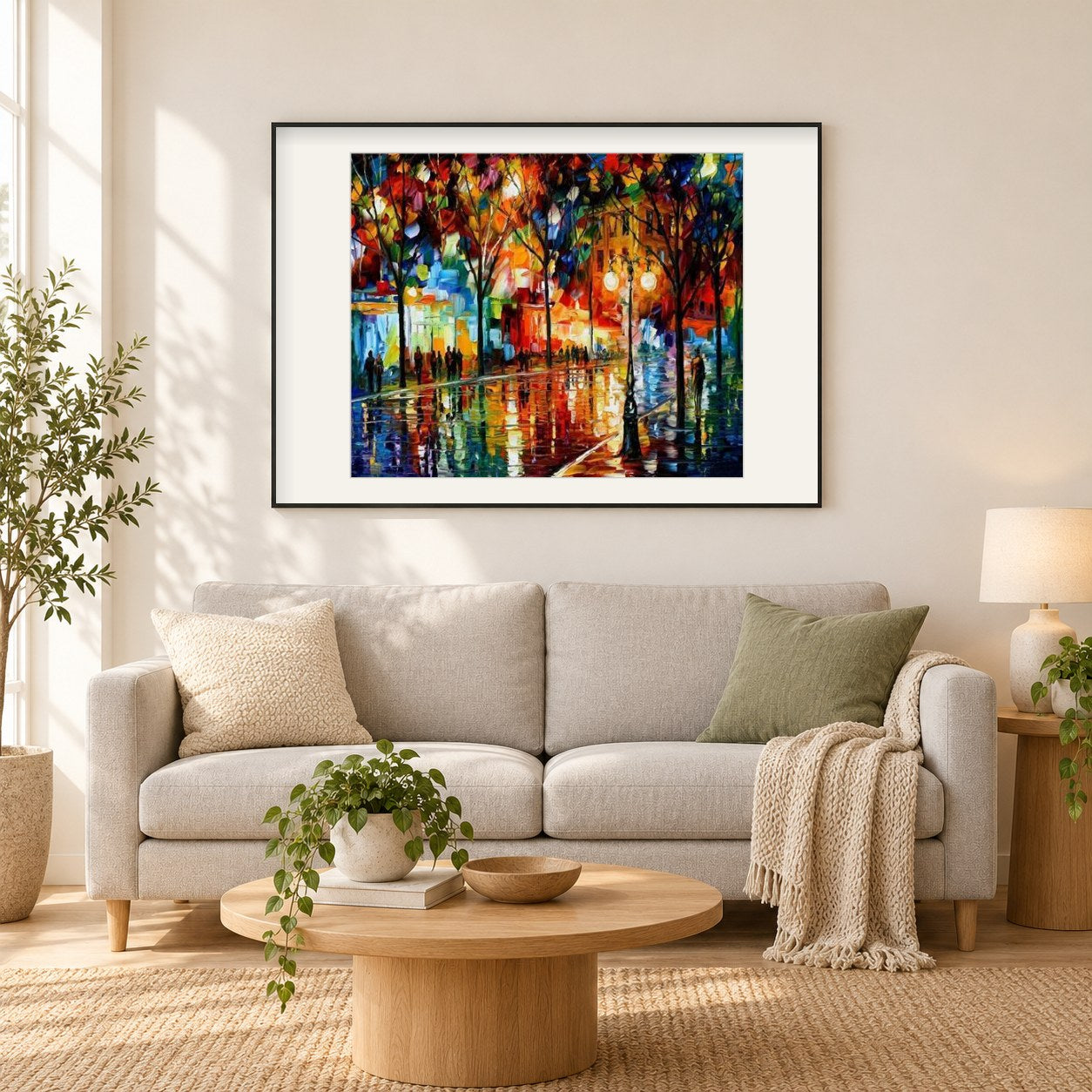 Bunte Straße nansicht als gerahmtes Diamond Painting im Wohnzimmer