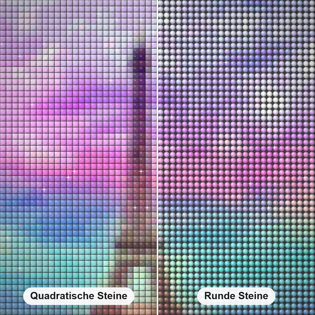 Bunter Himmel & Eiffelturm Diamond Painting Nahaufnahme mit quadratischen und runden Steinen