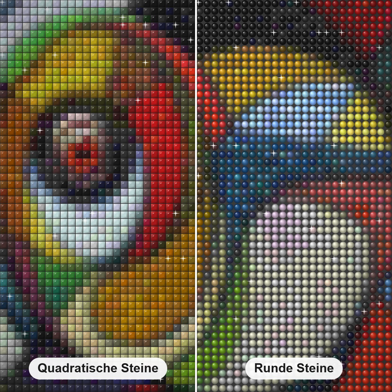 Buntes Fischkunst Diamond Painting Nahaufnahme mit quadratischen und runden Steinen