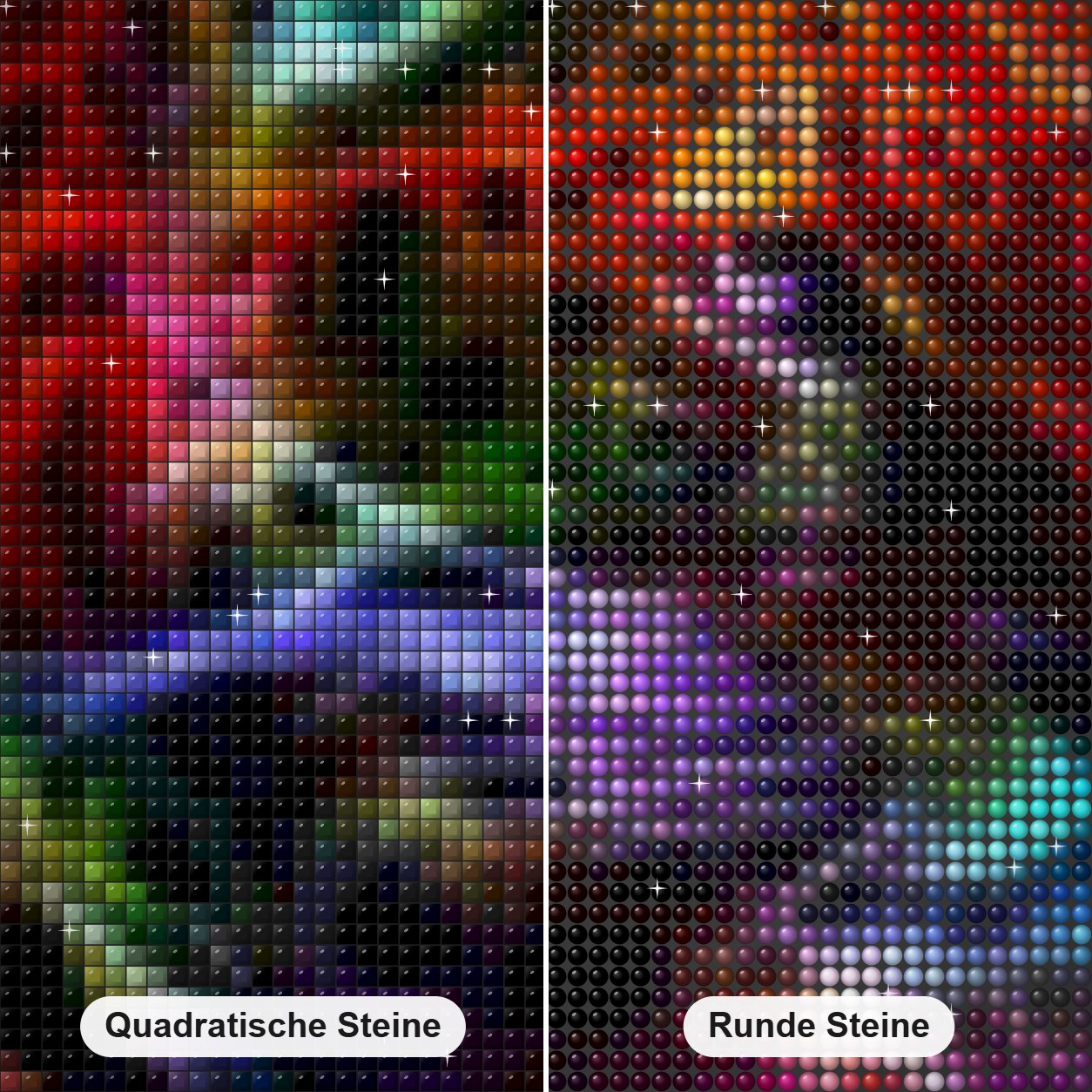 Buntes Neon-Leoparden Diamond Painting Nahaufnahme mit quadratischen und runden Steinen