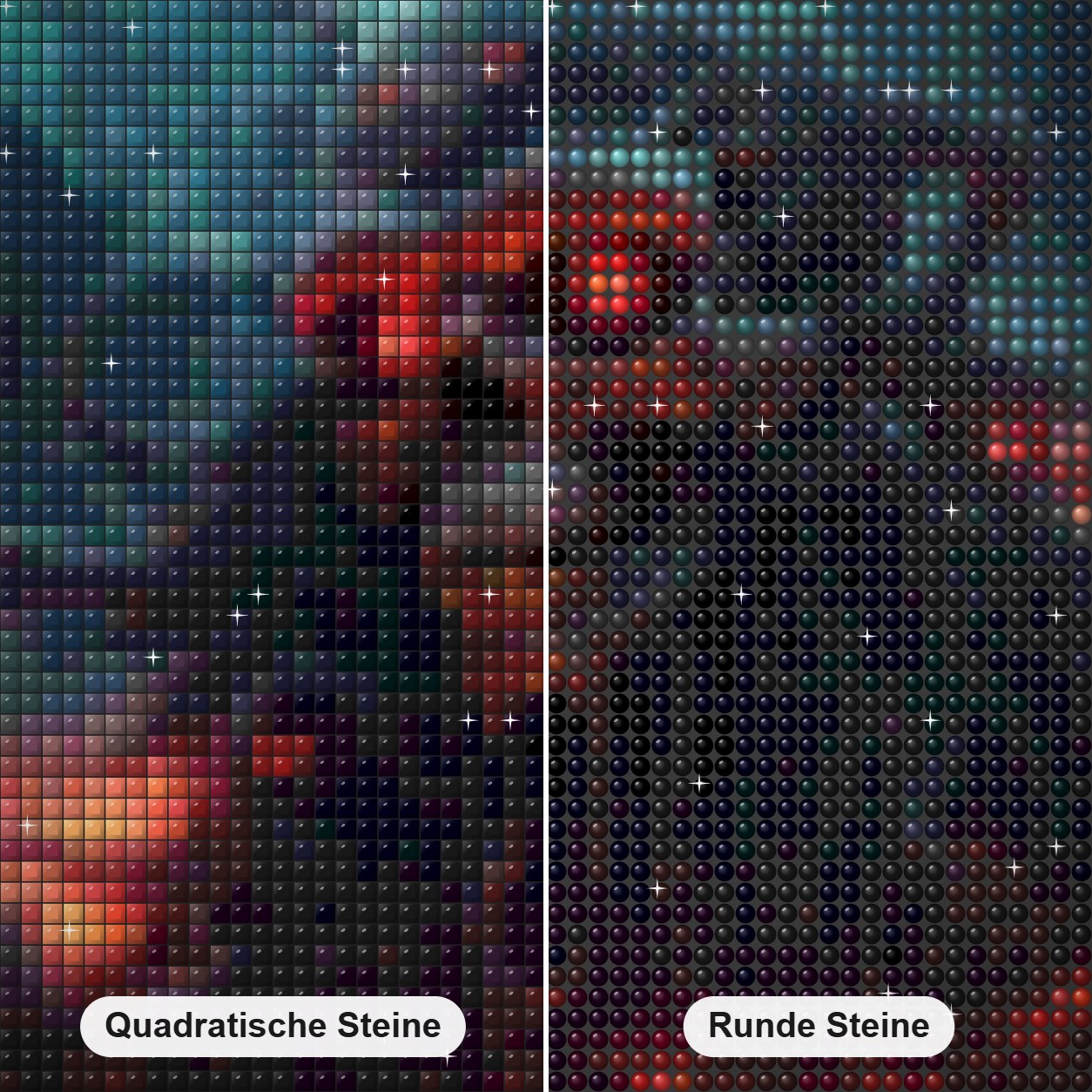 Brennender Schädel Diamond Painting Nahaufnahme mit quadratischen und runden Steinen