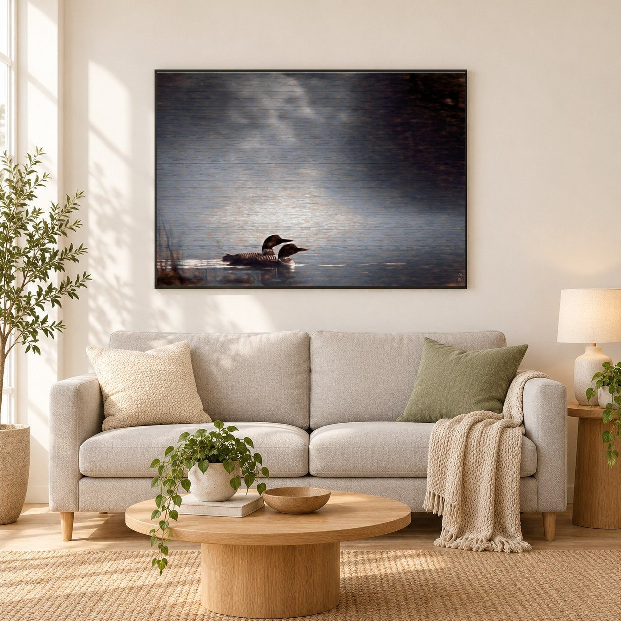 An deiner Seite - Kunst des Denise Dundon als gerahmtes Diamond Painting im Wohnzimmer