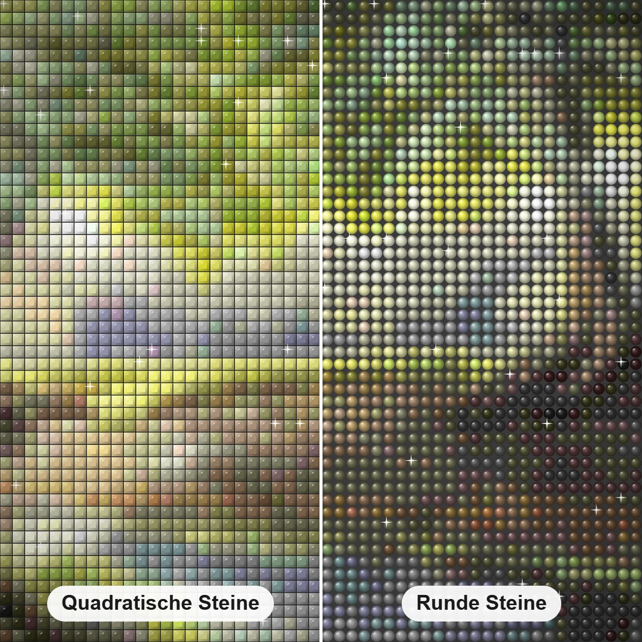 Kalifornische Eichen - Kunst des Jean Guillet Diamond Painting Nahaufnahme mit quadratischen und runden Steinen