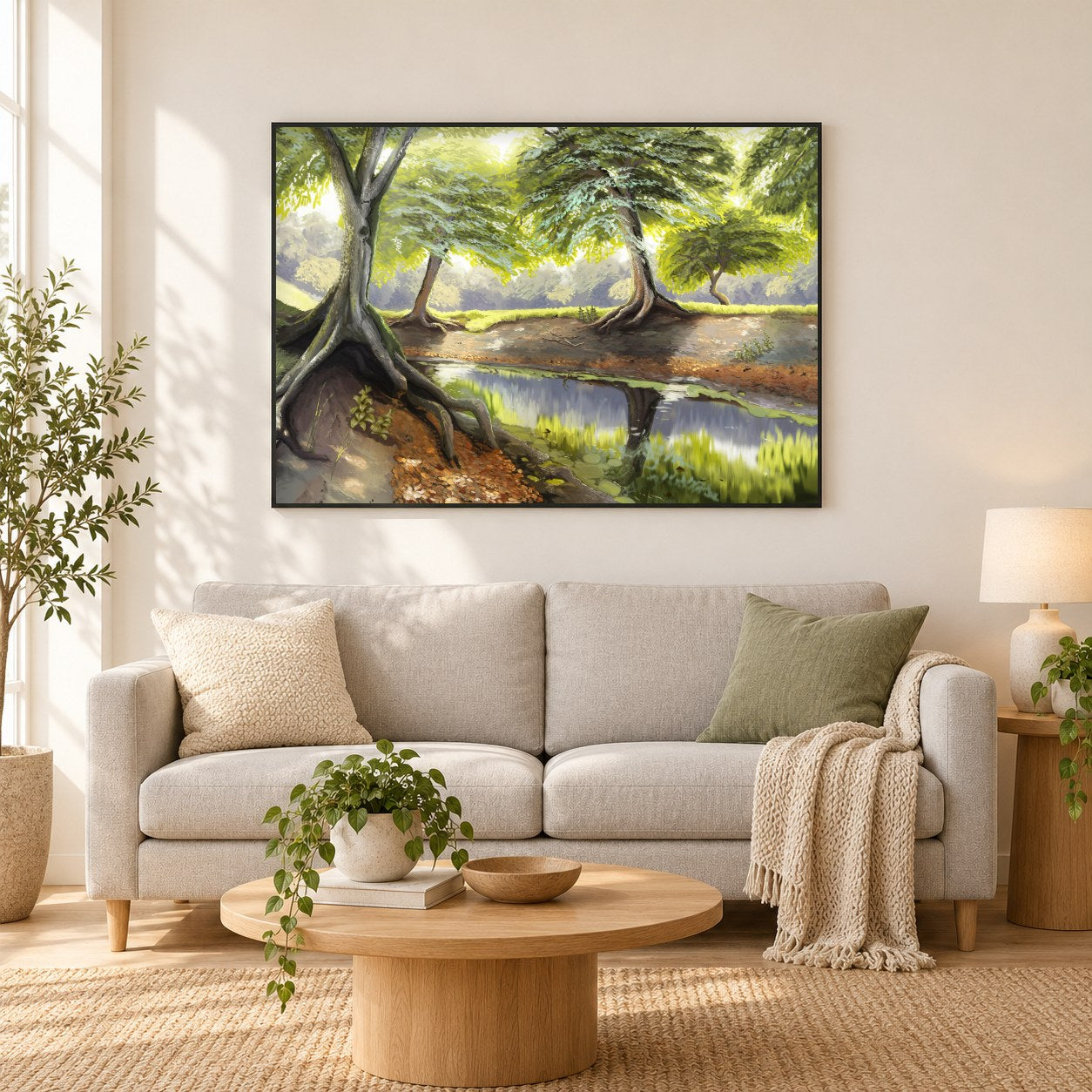Kalifornische Eichen - Kunst des Jean Guillet als gerahmtes Diamond Painting im Wohnzimmer
