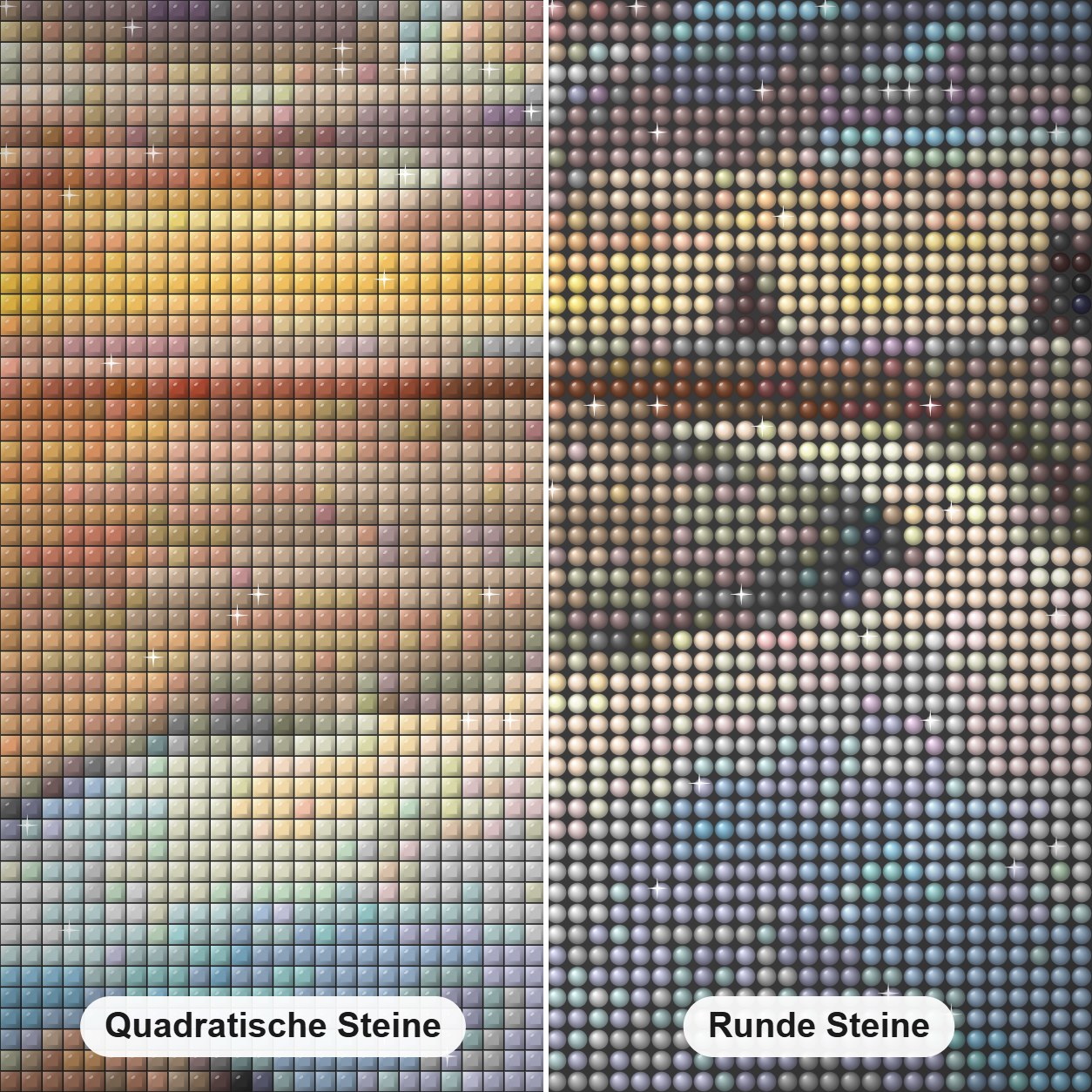 Kanonen-Strand-Sonnenuntergang - Kunst des Linda Wilder Diamond Painting Nahaufnahme mit quadratischen und runden Steinen