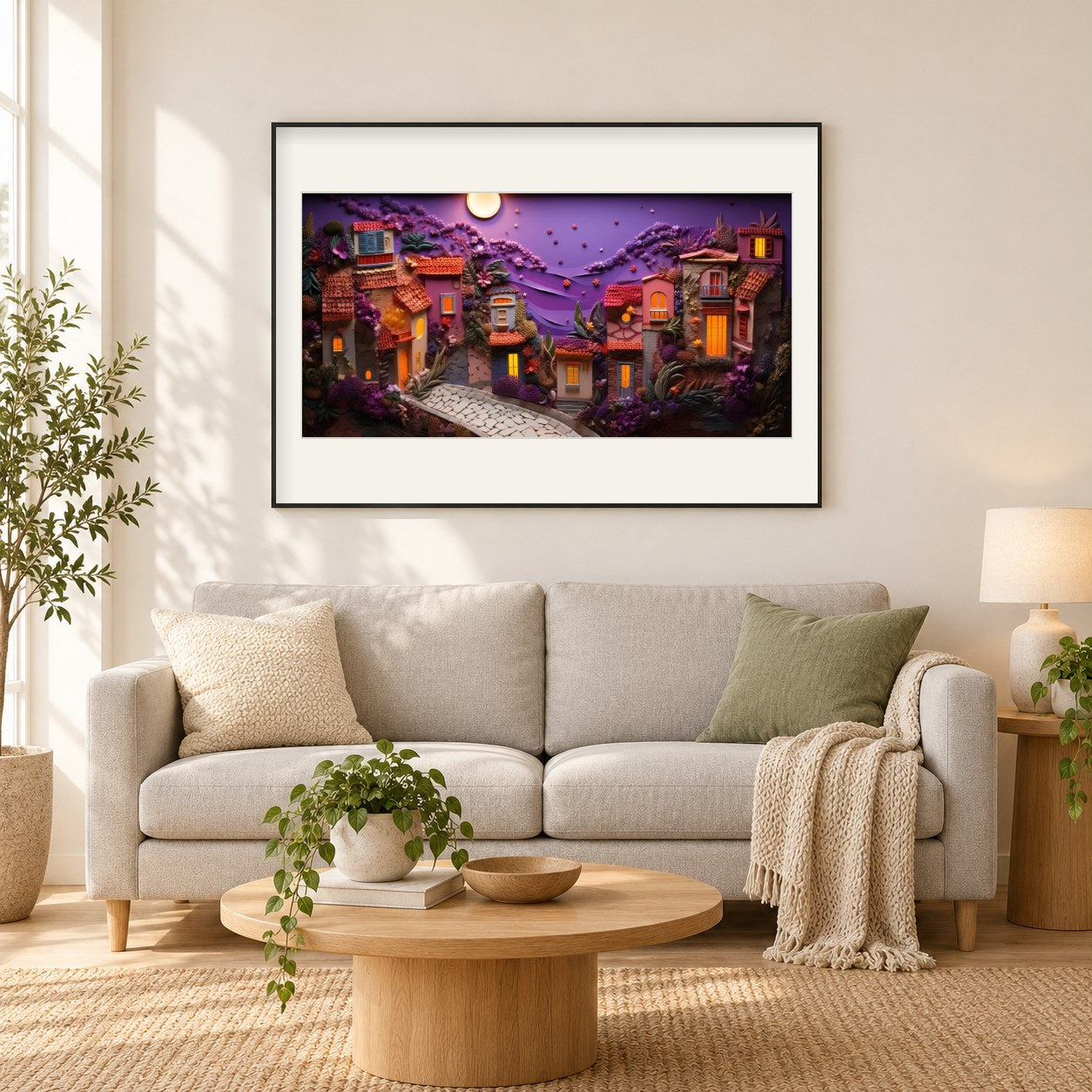 Ich kann meine Augen nicht abwenden als gerahmtes Diamond Painting im Wohnzimmer