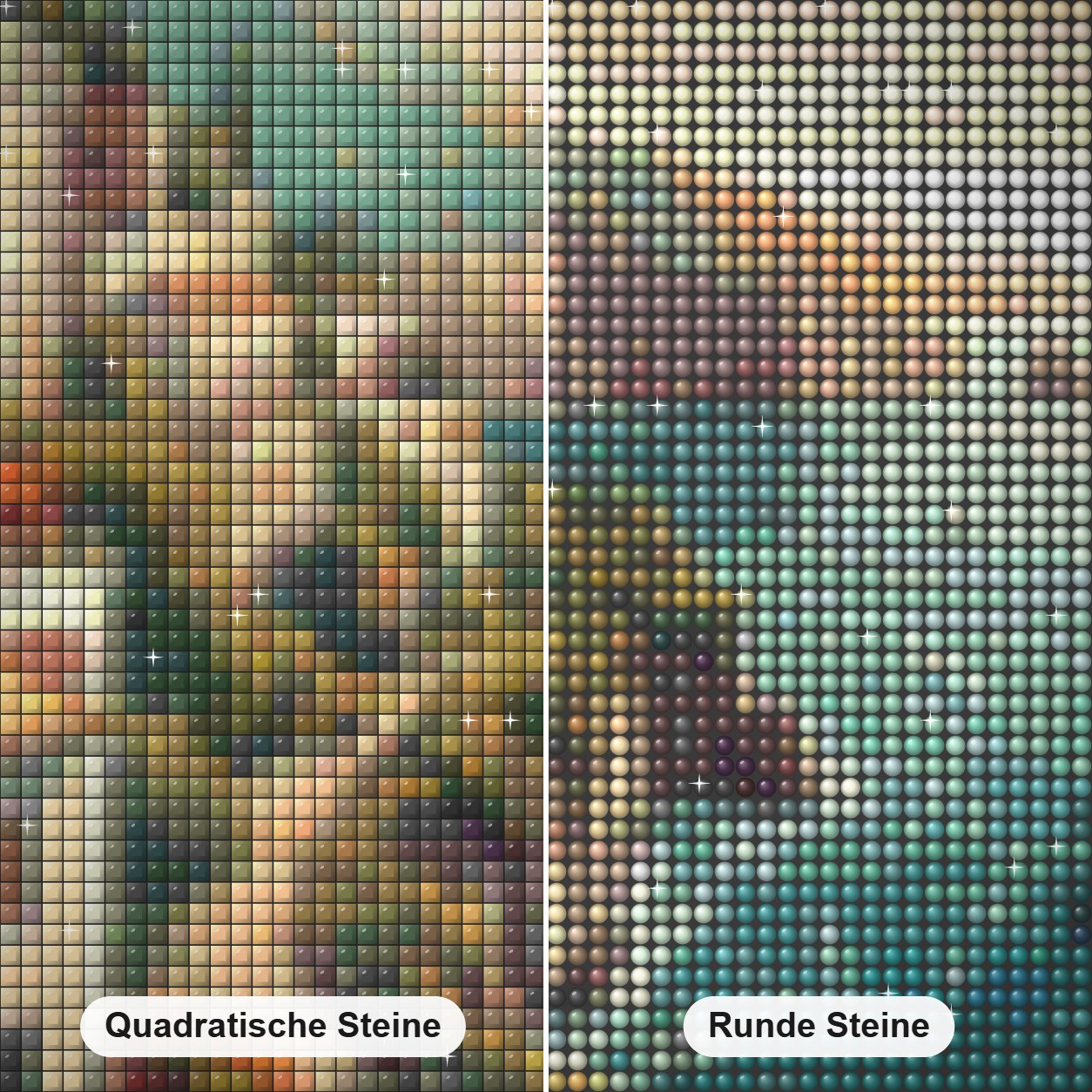 Capri Italien Diamond Painting Nahaufnahme mit quadratischen und runden Steinen