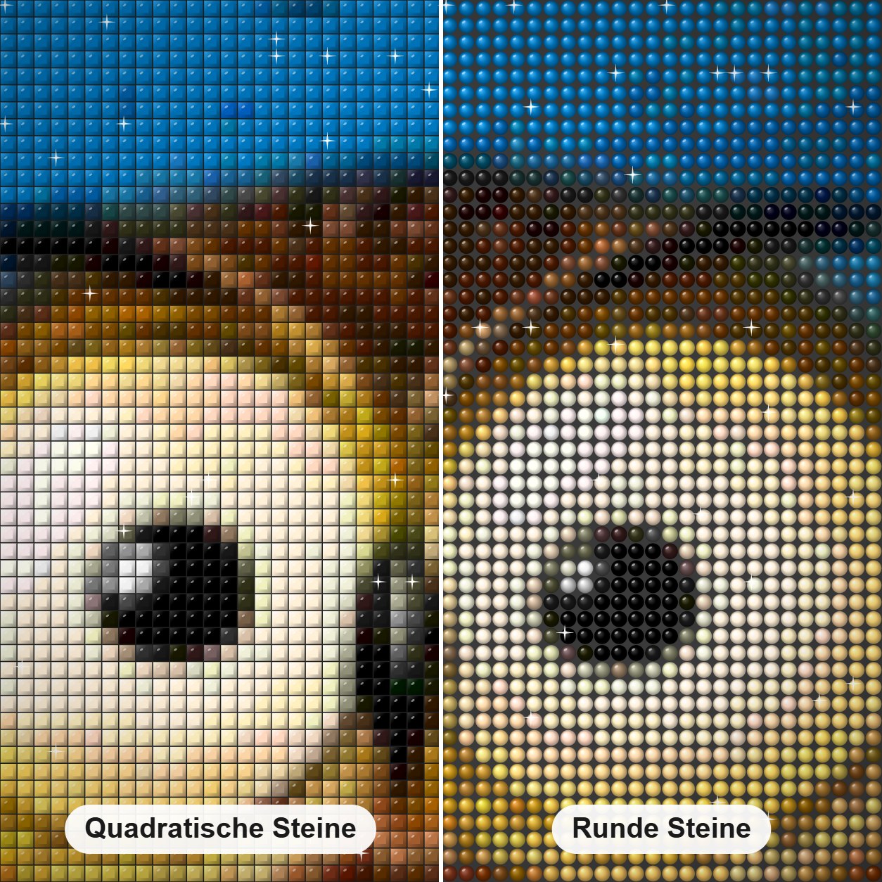 Cartoon Eule mit großen Augen Diamond Painting Nahaufnahme mit quadratischen und runden Steinen