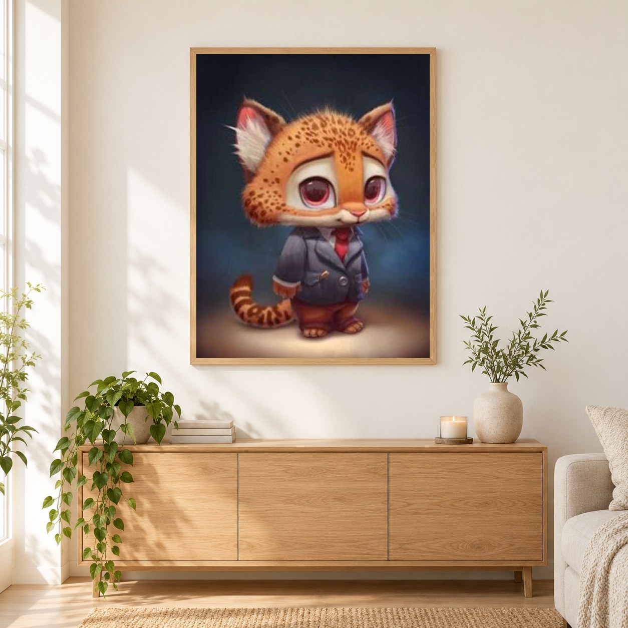 Cartoon Fuchs als gerahmtes Diamond Painting im Wohnzimmer