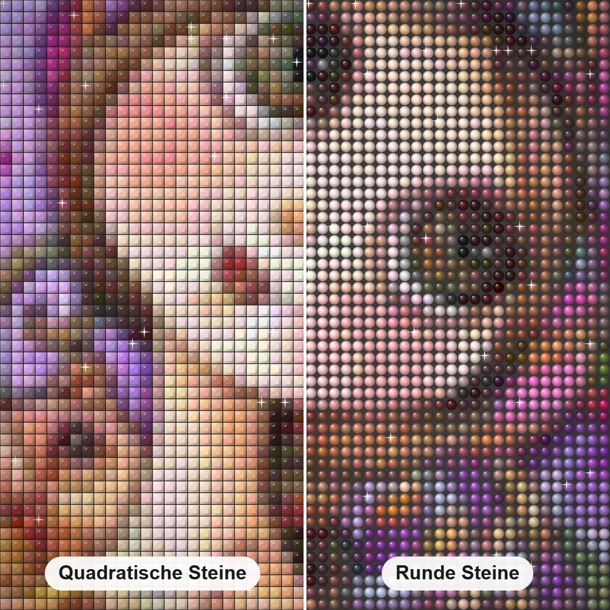 Cartoon-Mädchen mit großen Augen Diamond Painting Nahaufnahme mit quadratischen und runden Steinen