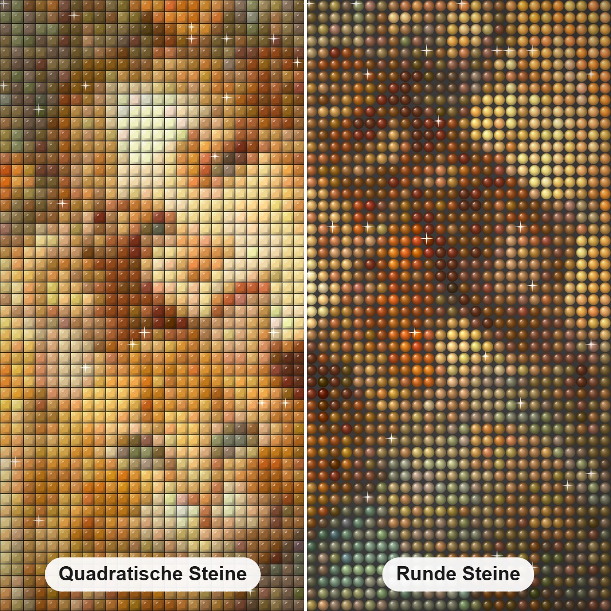 Katzen sollen geliebt werden Diamond Painting Nahaufnahme mit quadratischen und runden Steinen