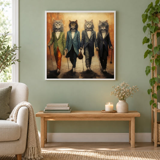 Katzen gehen als gerahmtes Diamond Painting im Wohnzimmer